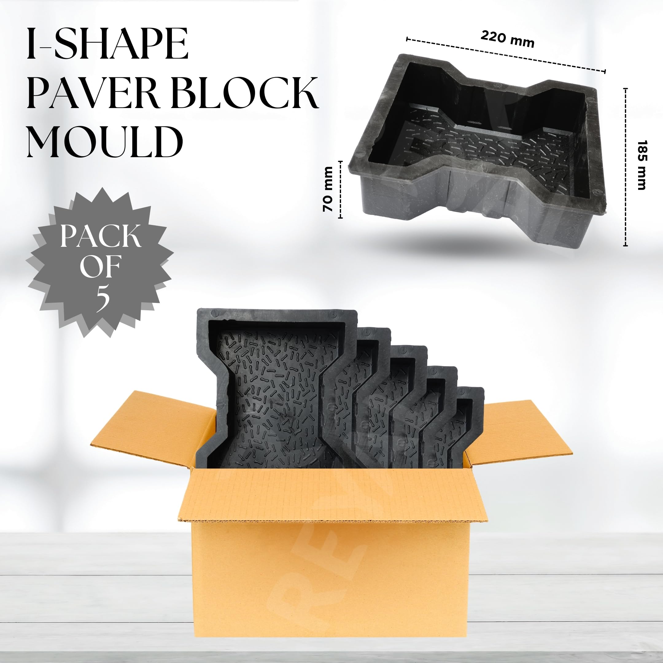 Reyal Dumbbell Paver Block Mould - Pack of 5 Black PVC Molds for Concrete Paving Stones | Heavy Duty Outdoor Walkway Maker | Made in India | Perfect for DIY Garden Paths, Patios & Driveway Projects