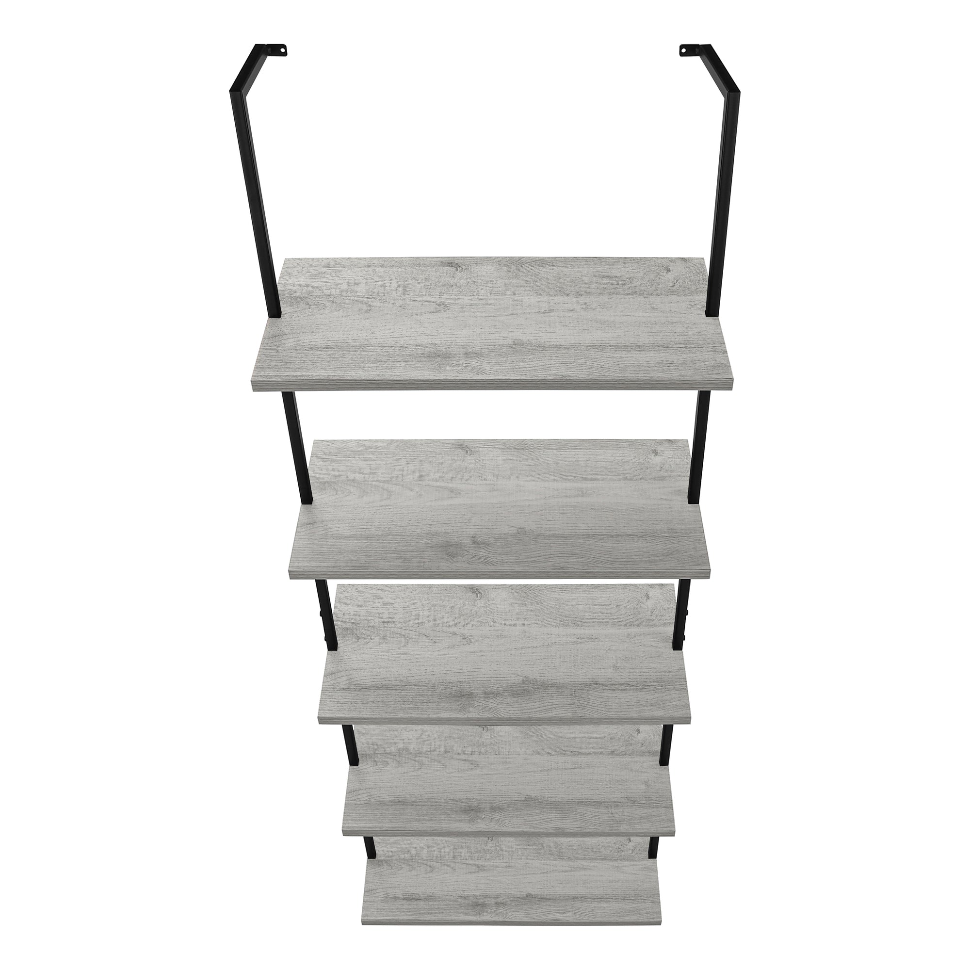 72-Inch Tall Grey & Black Metal Ladder Bookcase - Space-Saving Bookshelf for Home Office, Living Room, or Bedroom Storage