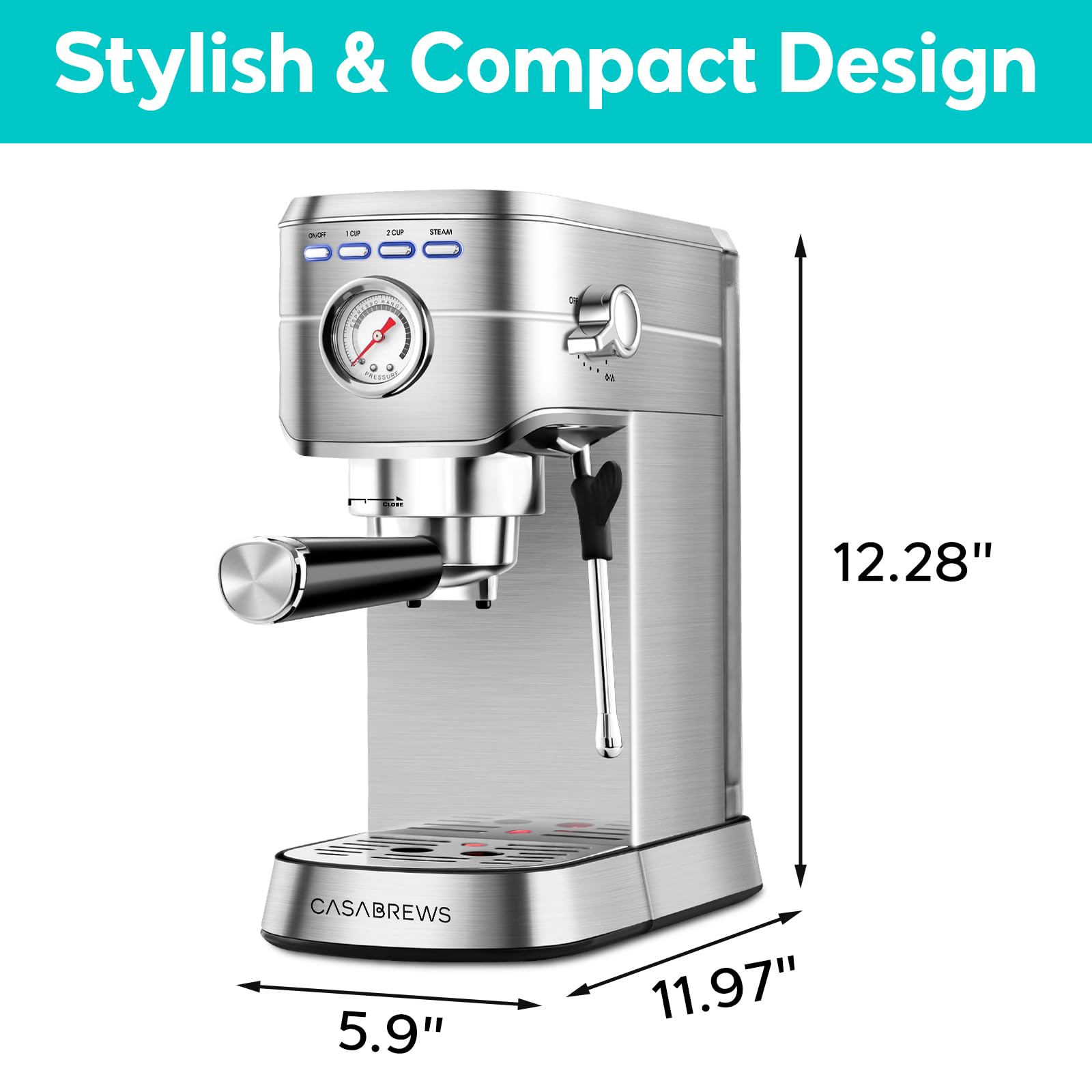 CASABREWS 20 Bar Espresso Machine with Milk Frother & Knock Box - Professional Coffee Maker for Home Baristas | Perfect for Espresso, Cappuccino & Latte Making