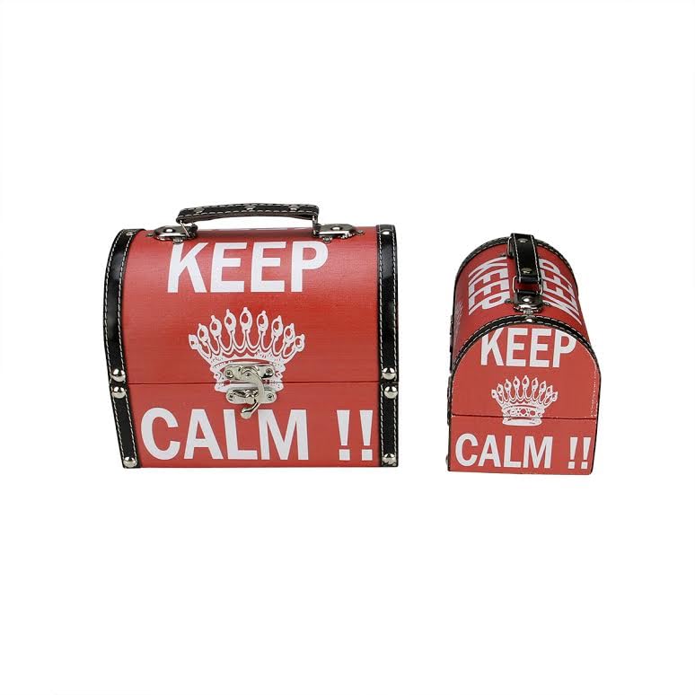 Northlight Set of 2 Red and White 'Keep Calm' Wooden Decorative Storage Boxes 7.25-8.75