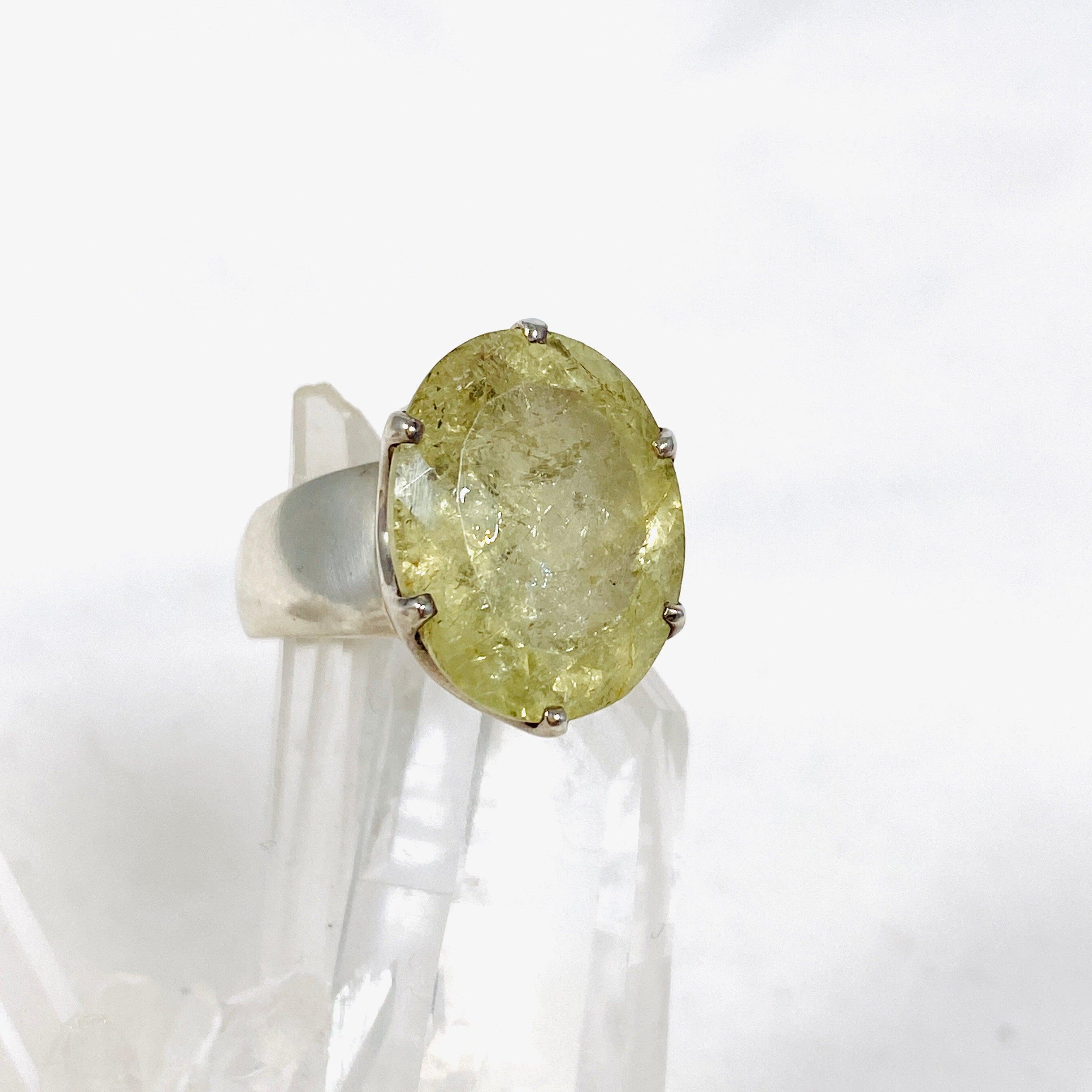 Heliodor Golden Beryl Faceted Oval Ring - Size 8.5 - PRGJ327 - Elegant Jewelry for Weddings & Special Occasions
