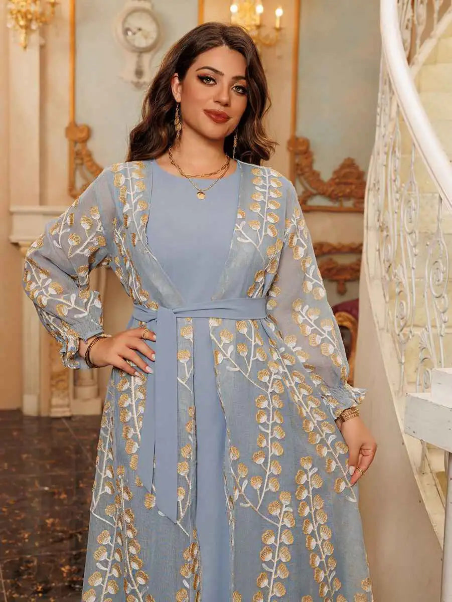Elegant 2-Piece Embroidered Caftan Dress Set for Women - Boho Chic Kaftan Outfit for Eid, Summer, Beach & Special Occasions