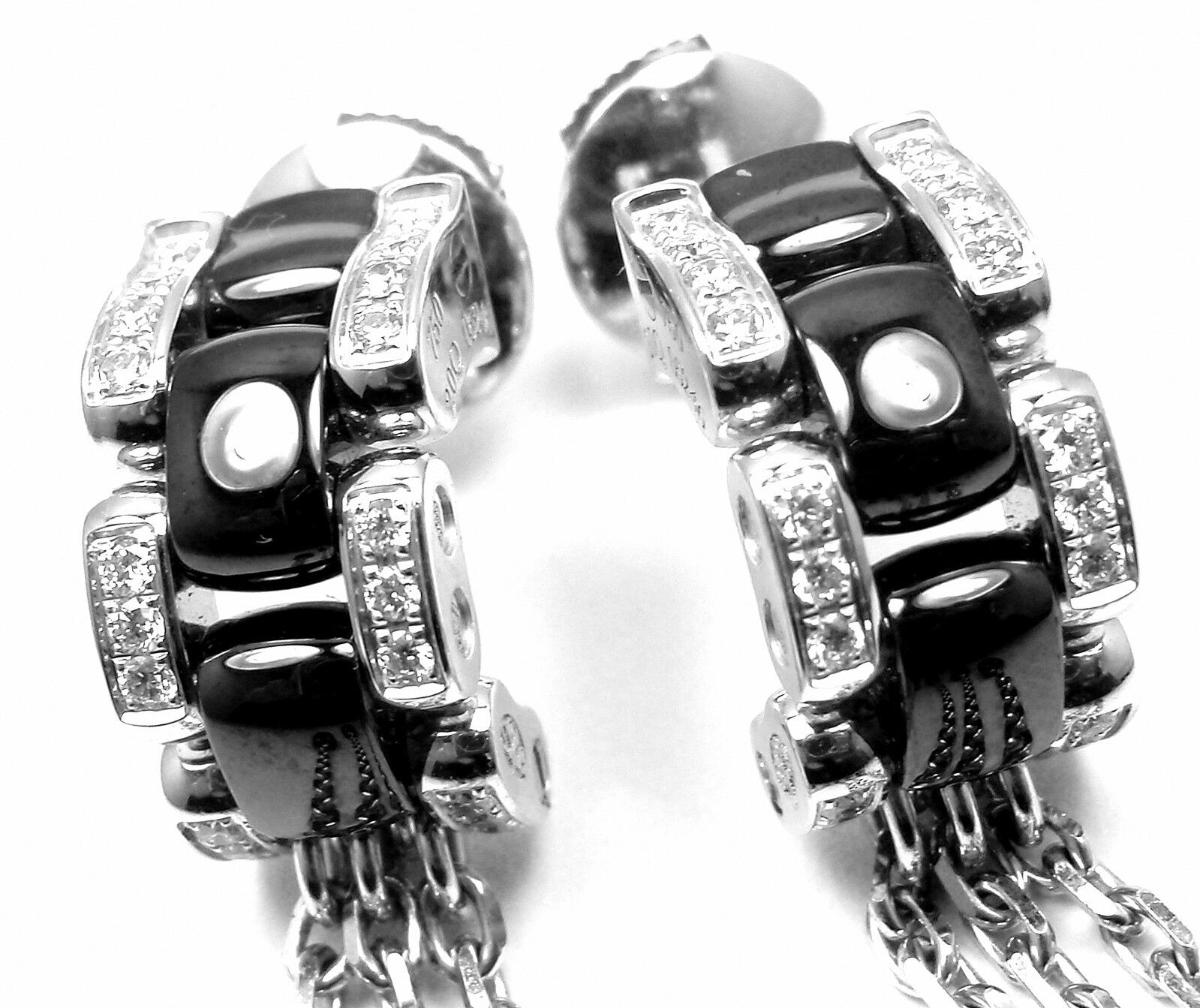 Authentic Chanel Ulta 18k White Gold Diamond Black Ceramic Drop Earrings for Women - Luxury Fashion Jewelry for Parties, Weddings & Special Occasions