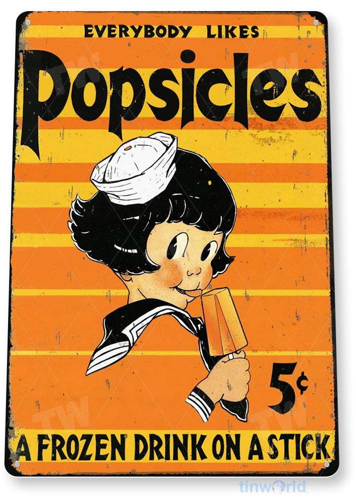 Tinworld Vintage Popsicle Tin Sign - Retro Metal Wall Decor for Kitchen, Ice Cream Shop & Candy Store (A148) - Perfect for Home, Cafe & Diner Decorations