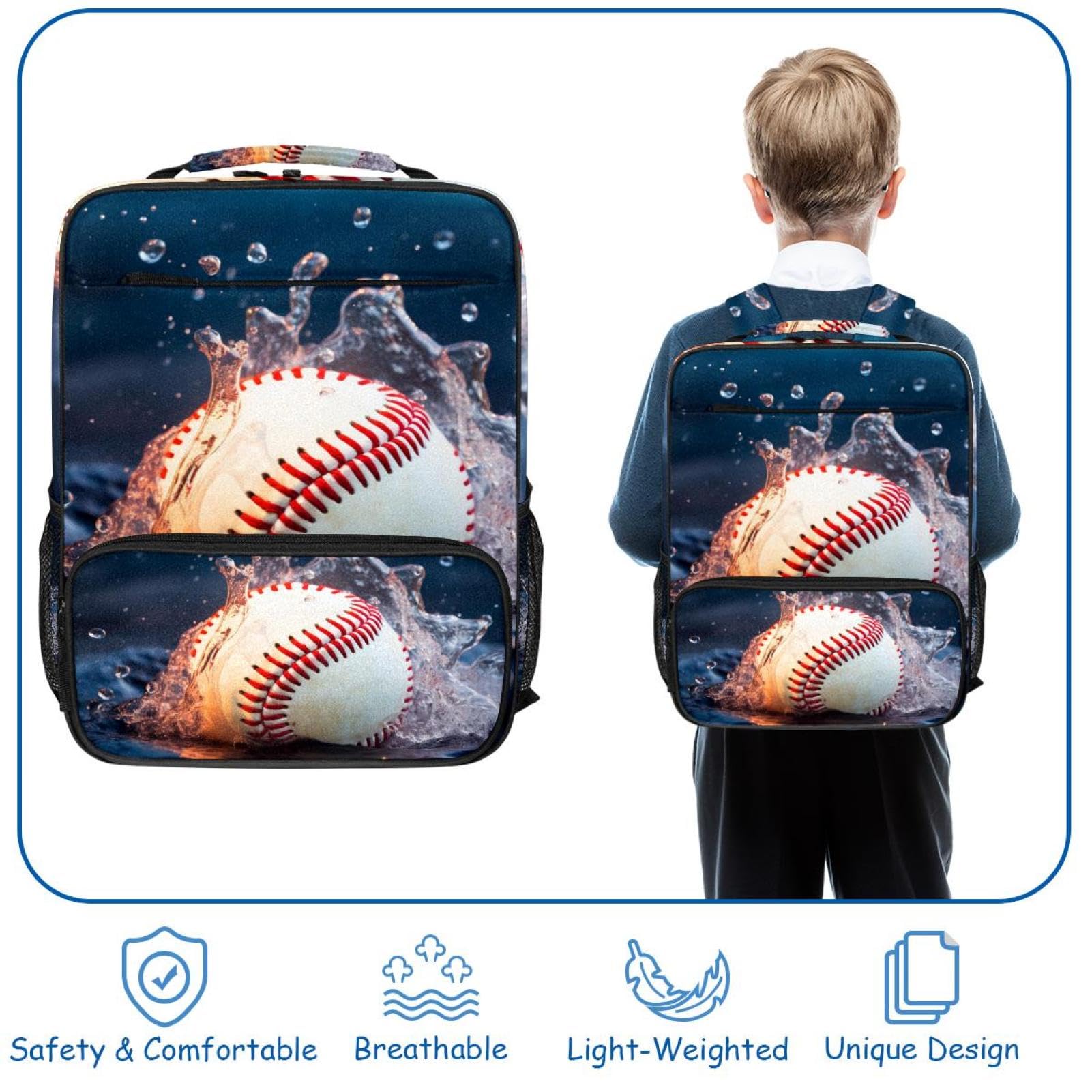 Lightweight Travel & Work Backpack - Durable Baseball Flame Sports Water Resistant Daypack for Hiking, Commuting, and College Campus Use