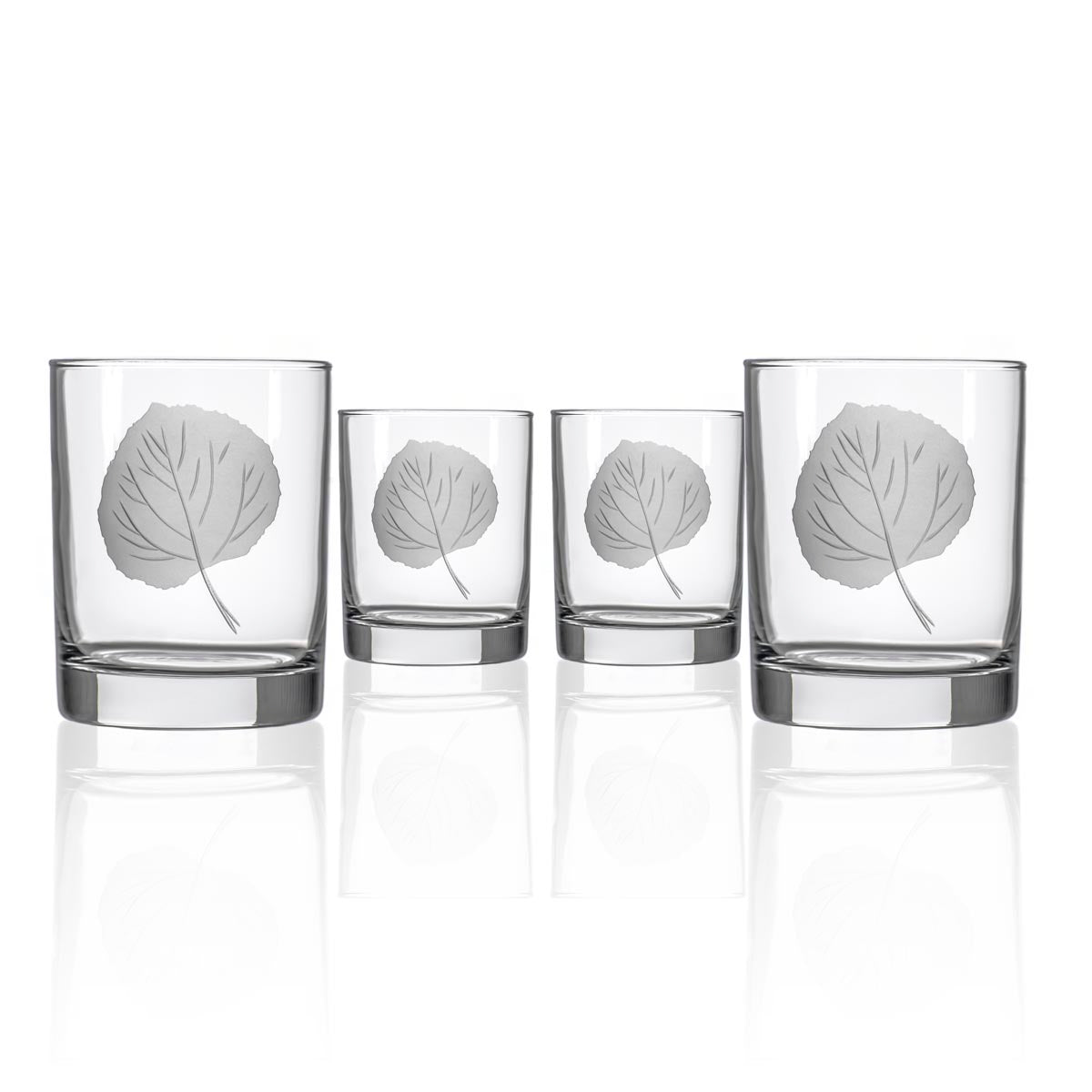 Premium 13oz Double Old Fashioned Glasses Set of 4 - Handcrafted Aspen Leaf Design Whiskey Glasses for Bourbon, Scotch & Cocktails - Perfect for Home Bars, Gifts & Entertaining