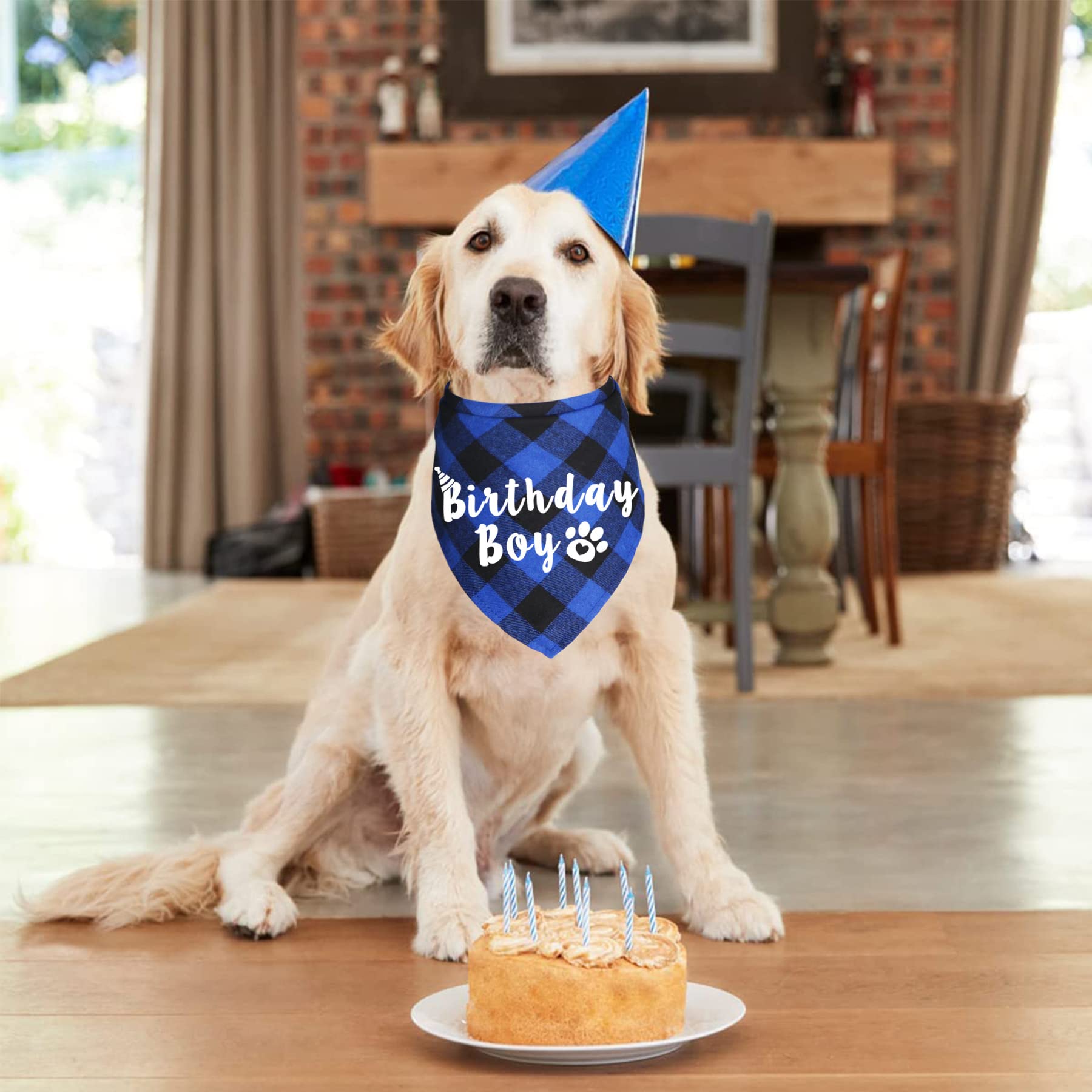 Blue Plaid Dog Bandana - Adjustable Pet Bandana for Birthday Parties, Holidays & Special Occasions - Cute Dog Accessories for Small Medium Large Dogs