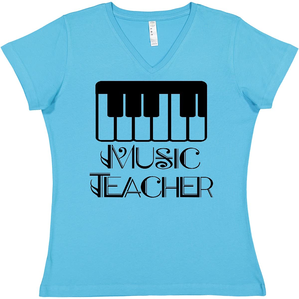Inktastic Music Teacher Piano Gift Women's V-Neck T-Shirt - Perfect for Music Educators, Piano Instructors & Gift Giving - Comfortable Casual Wear for Teaching, Concerts & Music Class
