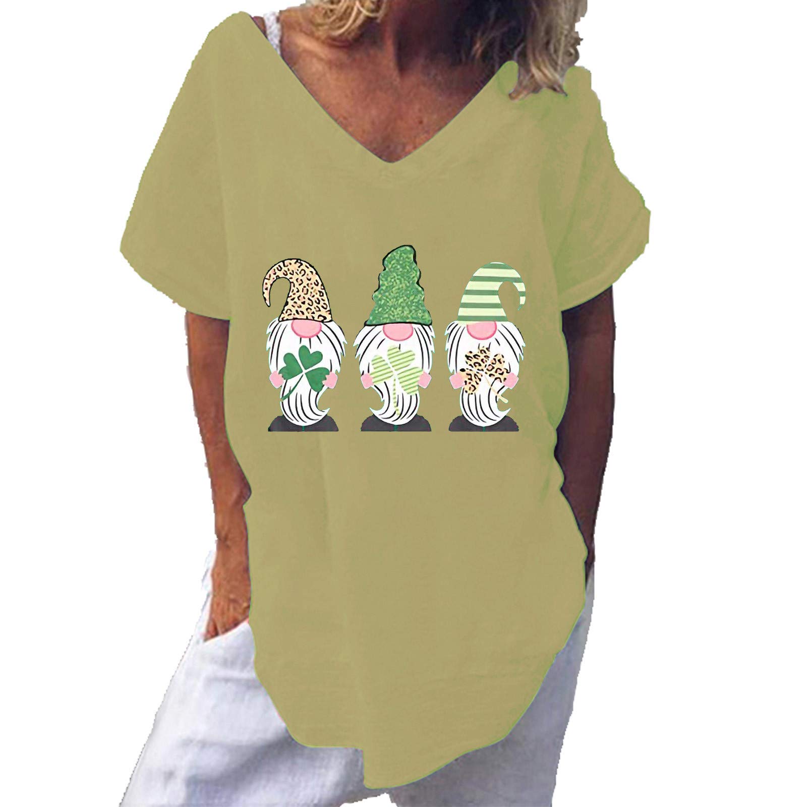 Women's St. V Print Casual Short Sleeve Blouse - Loose Fit White T-Shirt with Long Sleeve Options | Perfect for Summer Outfits, Beach Wear & Everyday Fashion