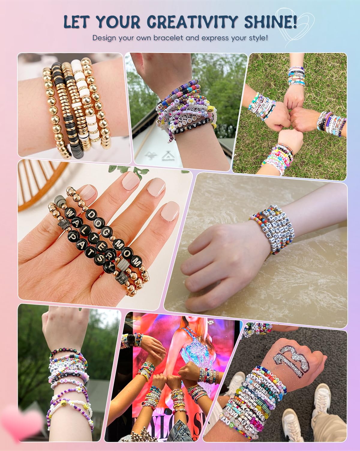 DIY Clay Beads & Letter Beads Bracelet Making Kit - Golden Beads for Jewelry Making, Friendship Bracelet Charms, Arts and Crafts Supplies for Women - Perfect Birthday Gift, Preppy Style (Pink & Brown) - Great for Parties, Girlfriend Gifts & Creative Jewelry Projects