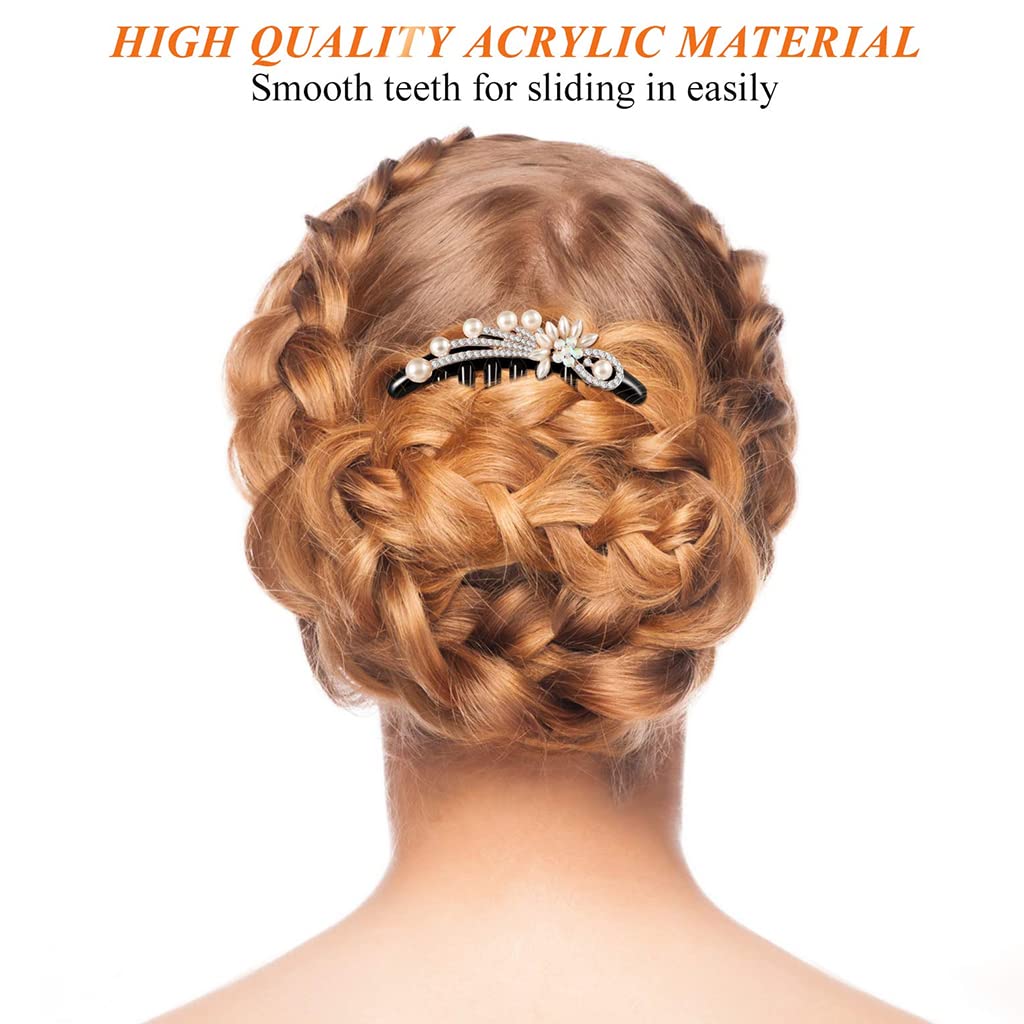 PALAY® Pearl Rhinestone Hair Comb Clip for Women - Elegant French Hair Stick for Buns, Updos & Ponytails - Perfect for Weddings, Parties & Everyday Styling