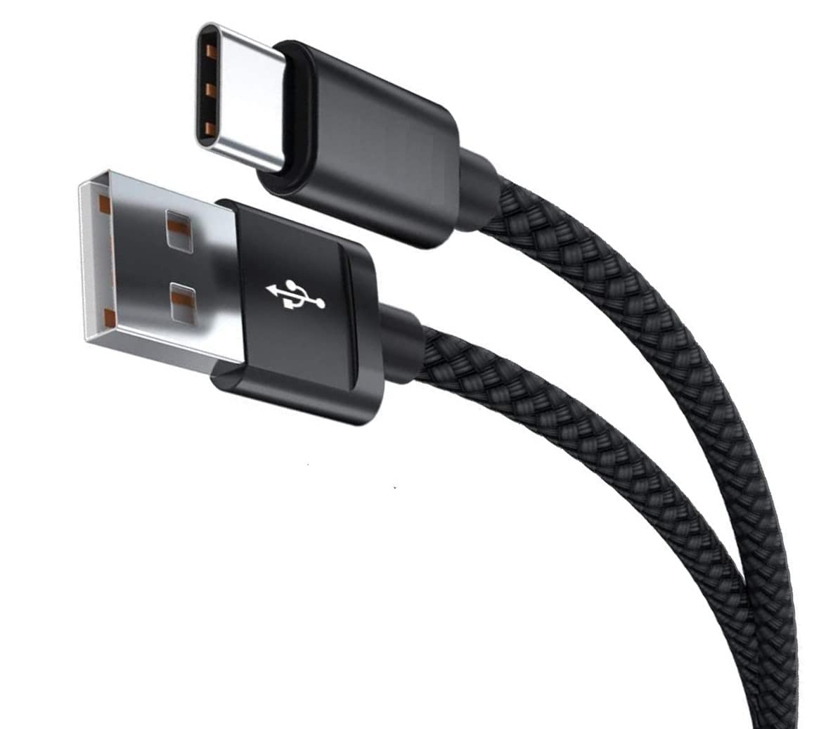 Fast Charging USB C Cable 3A Nylon Braided for Samsung Galaxy A12/A32/A42/A52/A72 - Type C Charger Cord for Android Phones (1Meter, Black) - Perfect for Home, Office & Travel Charging
