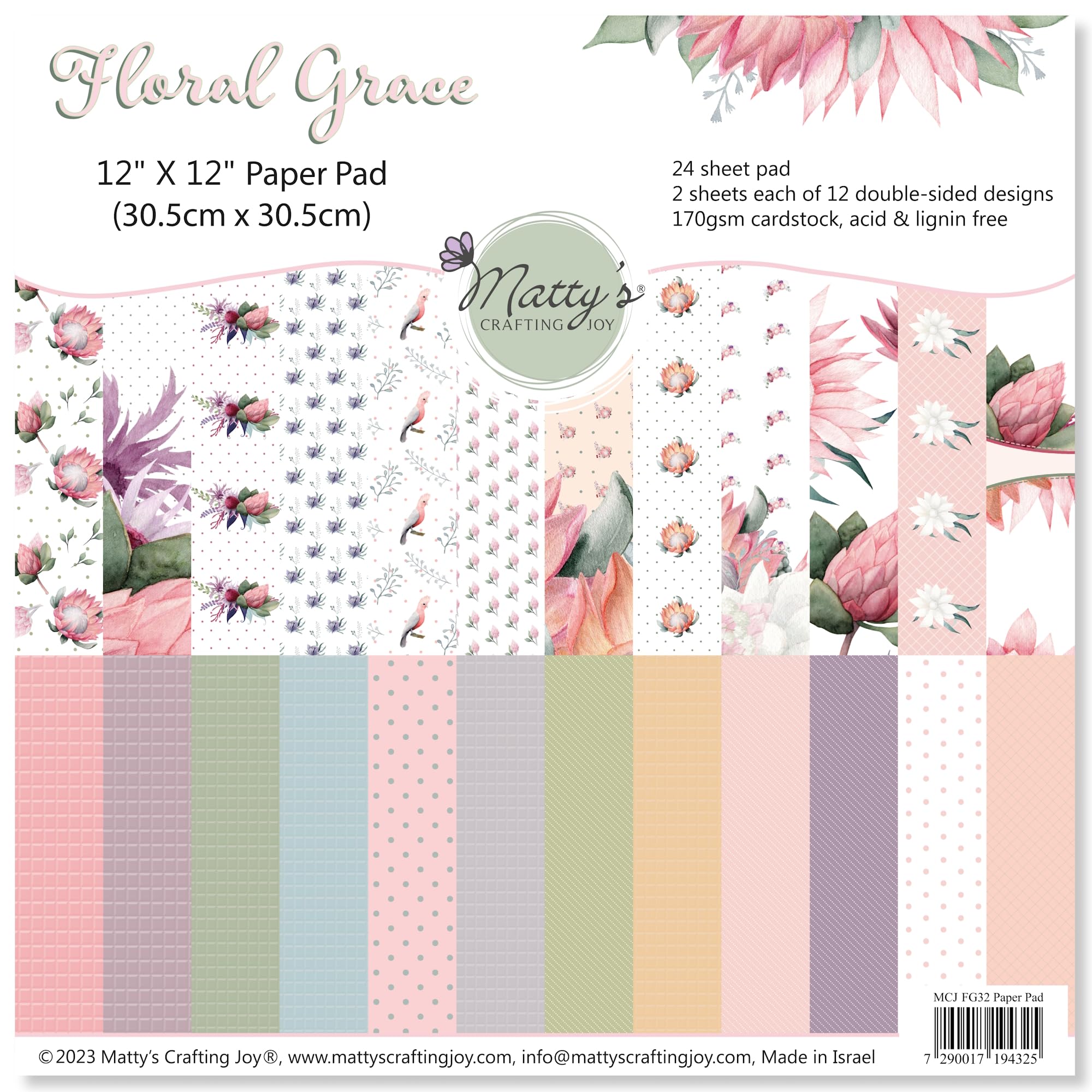 Matty's Crafting Joy Floral Grace 12x12 Double Sided Scrapbook Cardstock Paper Pad - 24 Floral Designer Patterned Papers for Scrapbooking, Card Making, DIY Crafts & Home Decor Projects