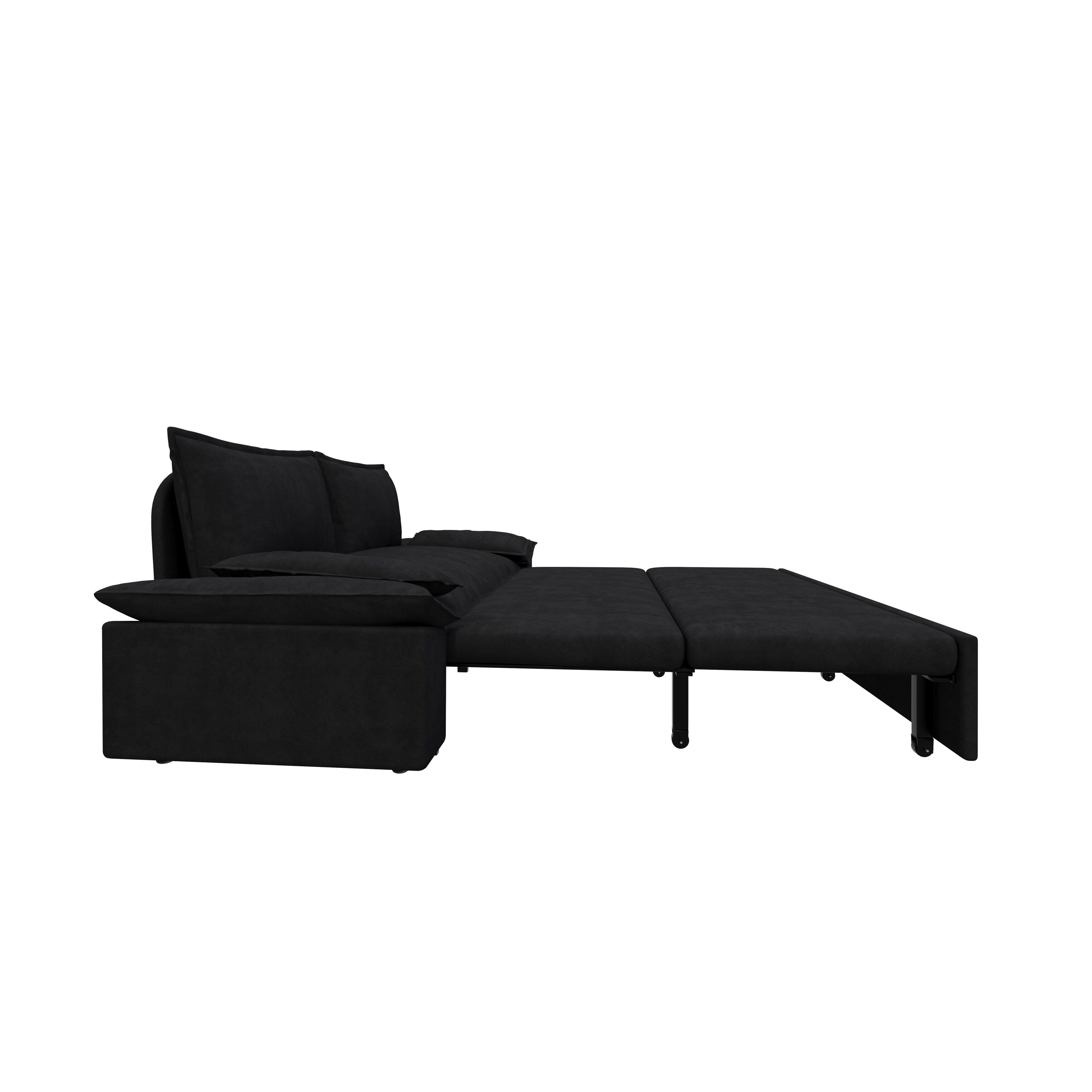 3 in 1 Convertible Sleeper Sofa Bed - Queen Size Pull Out Couch with Velvet Upholstery & Pillows - Space Saving Furniture for Small Apartments, Guest Rooms & Home Offices