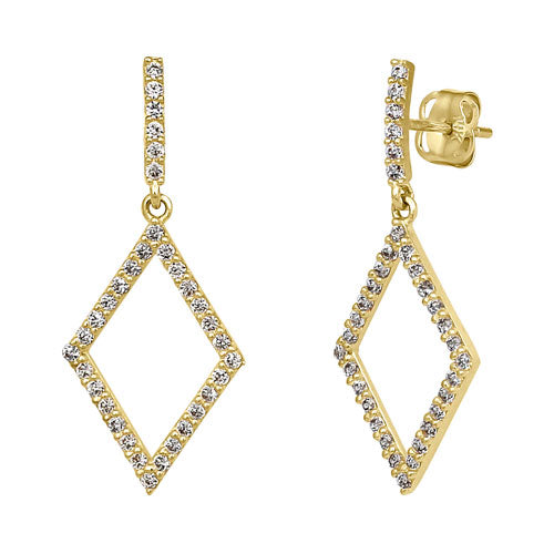 14K Yellow Gold Dangle Earrings with CZ Diamonds - Elegant Cubic Zirconia Stud Earrings for Women, Perfect for Weddings, Parties & Special Occasions