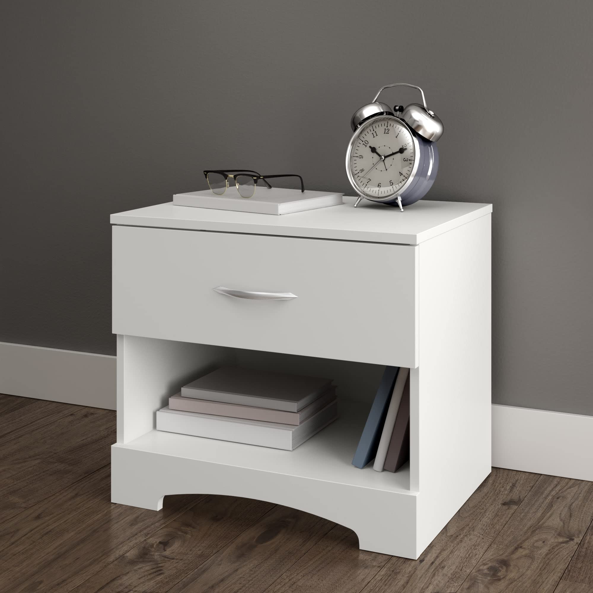 South Shore Step One 1-Drawer Nightstand, Pure White - Modern Bedside Table for Small Spaces, Perfect for Bedrooms, Dorms & Apartments - Sturdy Wood Construction with Smooth Gliding Drawer
