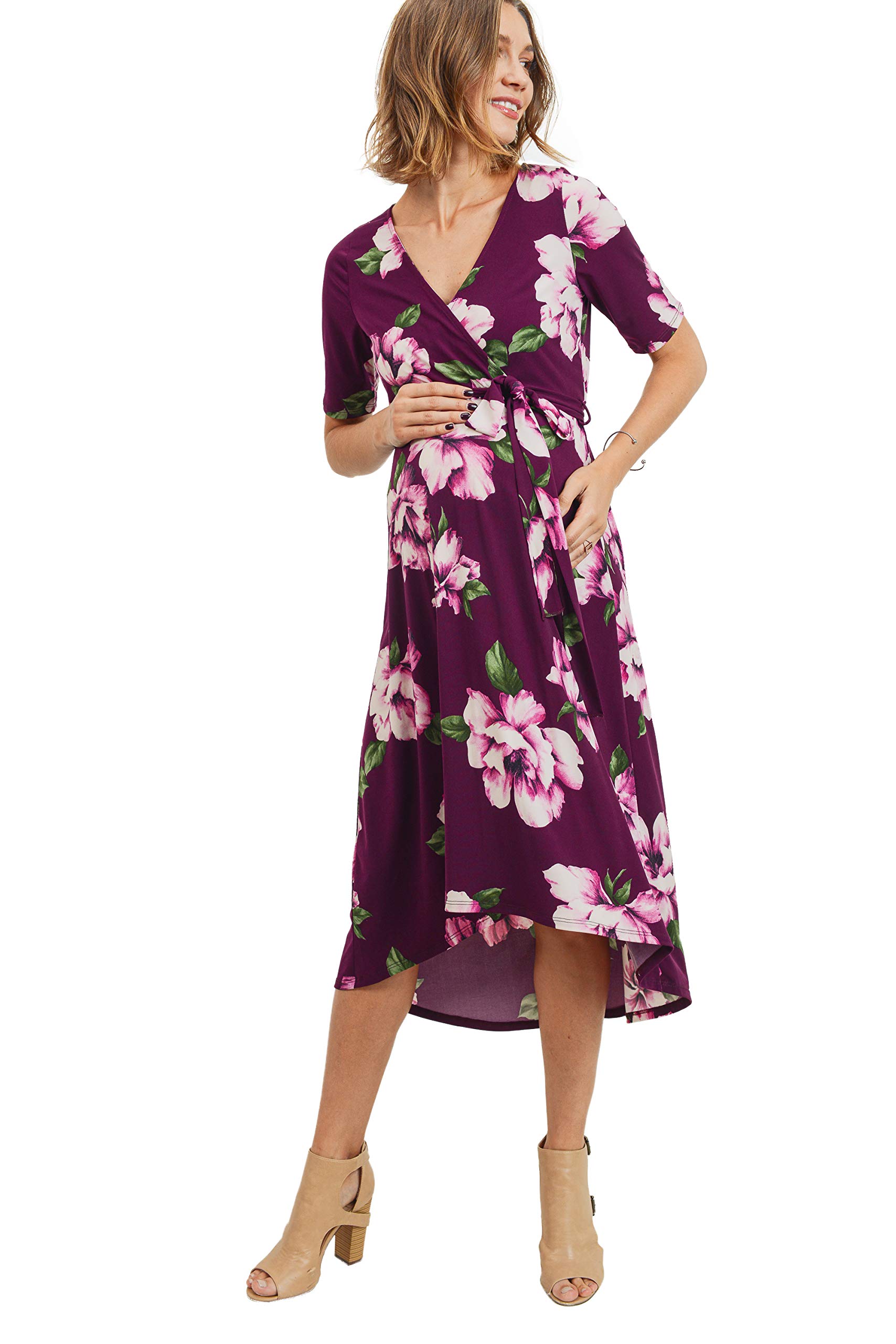 Stylish Women's Maternity Wrap Dress - Mid-Length with Adjustable Waist Belt | Perfect for Pregnancy, Nursing & Special Occasions