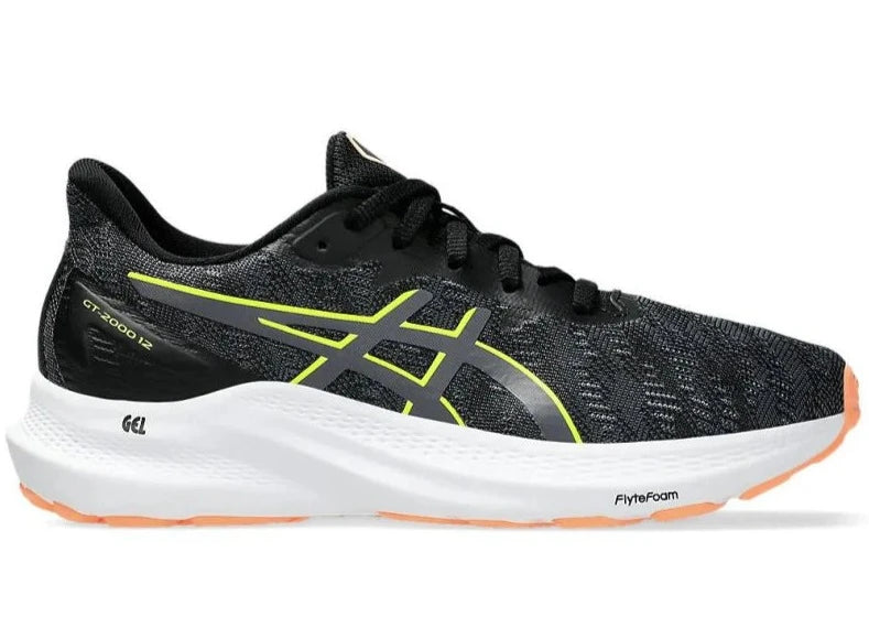 ASICS GT 2000 12 GS Kids Running Shoes - Black/Safety Yellow | Lightweight Athletic Sneakers for Boys & Girls | Perfect for School, Training & Daily Activities