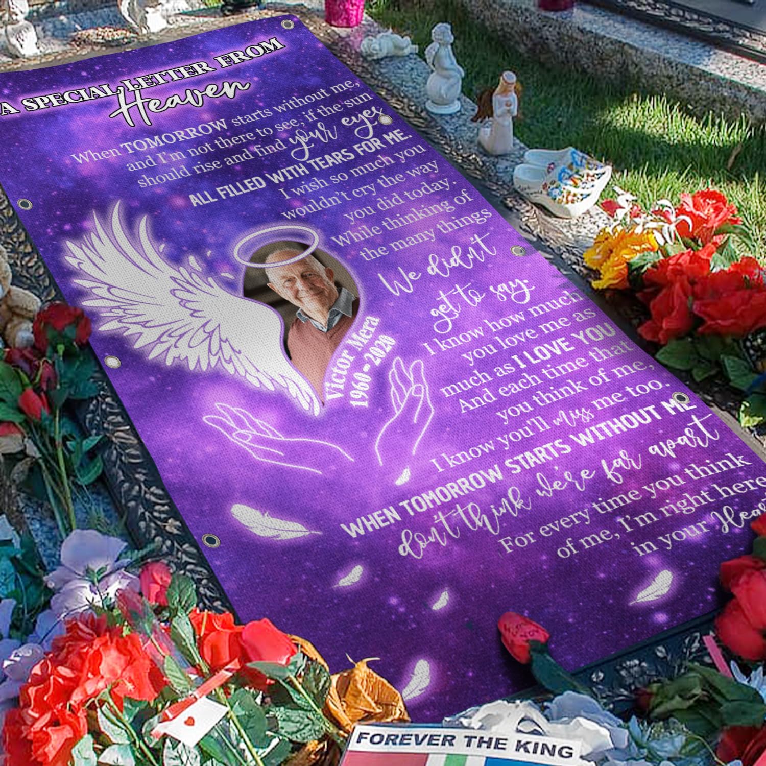 Personalized Memorial Grave Blanket with Photo & Name - Custom Funeral Blanket for Loved Ones in Heaven - 3x6ft Sympathy Gift for Graveside Memorials & Cemeteries - Perfect for Honoring Departed Family Members at Funerals & Anniversaries