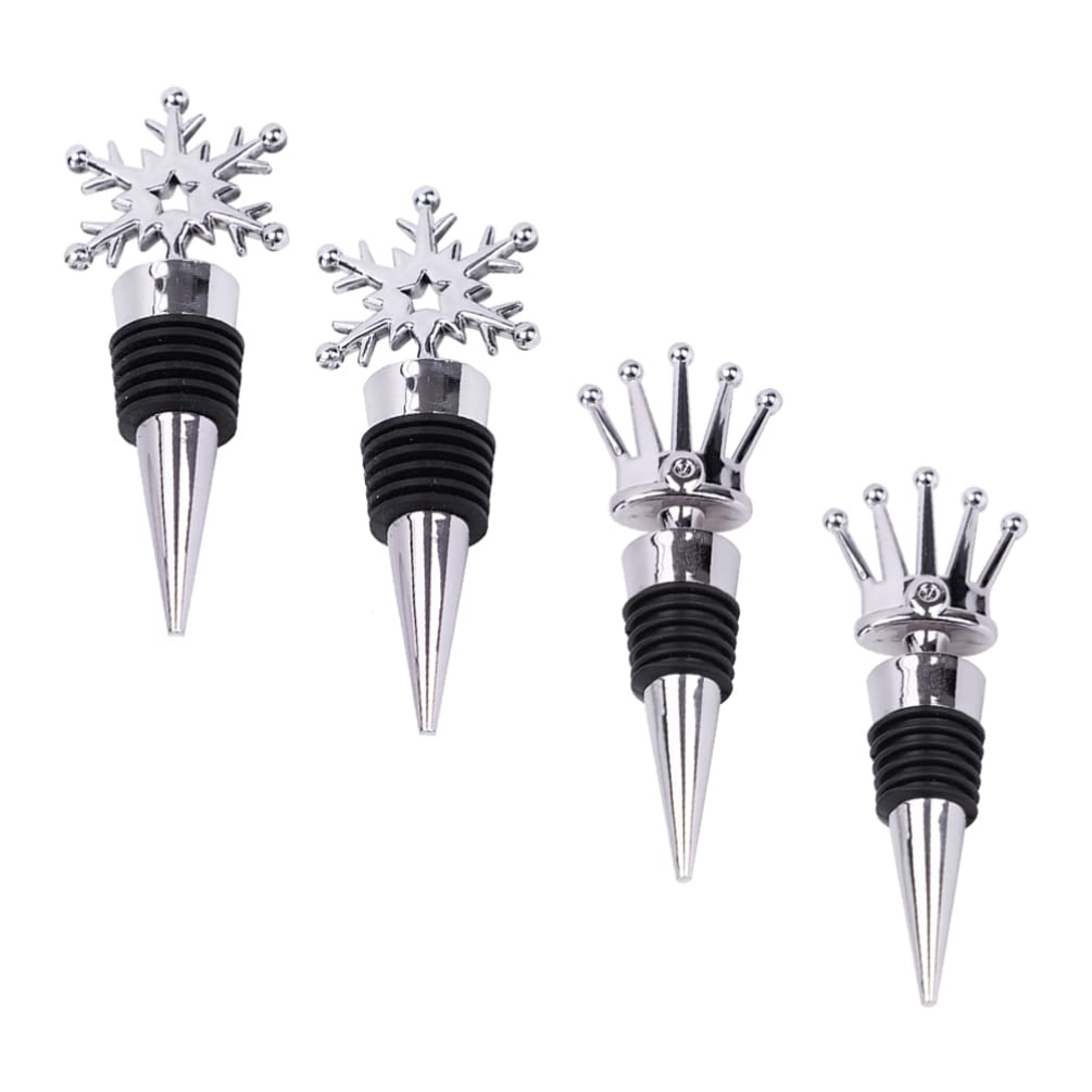 Cabilock 4-Piece Stainless Steel Vacuum Wine Stoppers with Snowflake Figurine - Wine Bottle Sealers, Glass Corks & Gift Accessories for Parties, Weddings & Home Bars