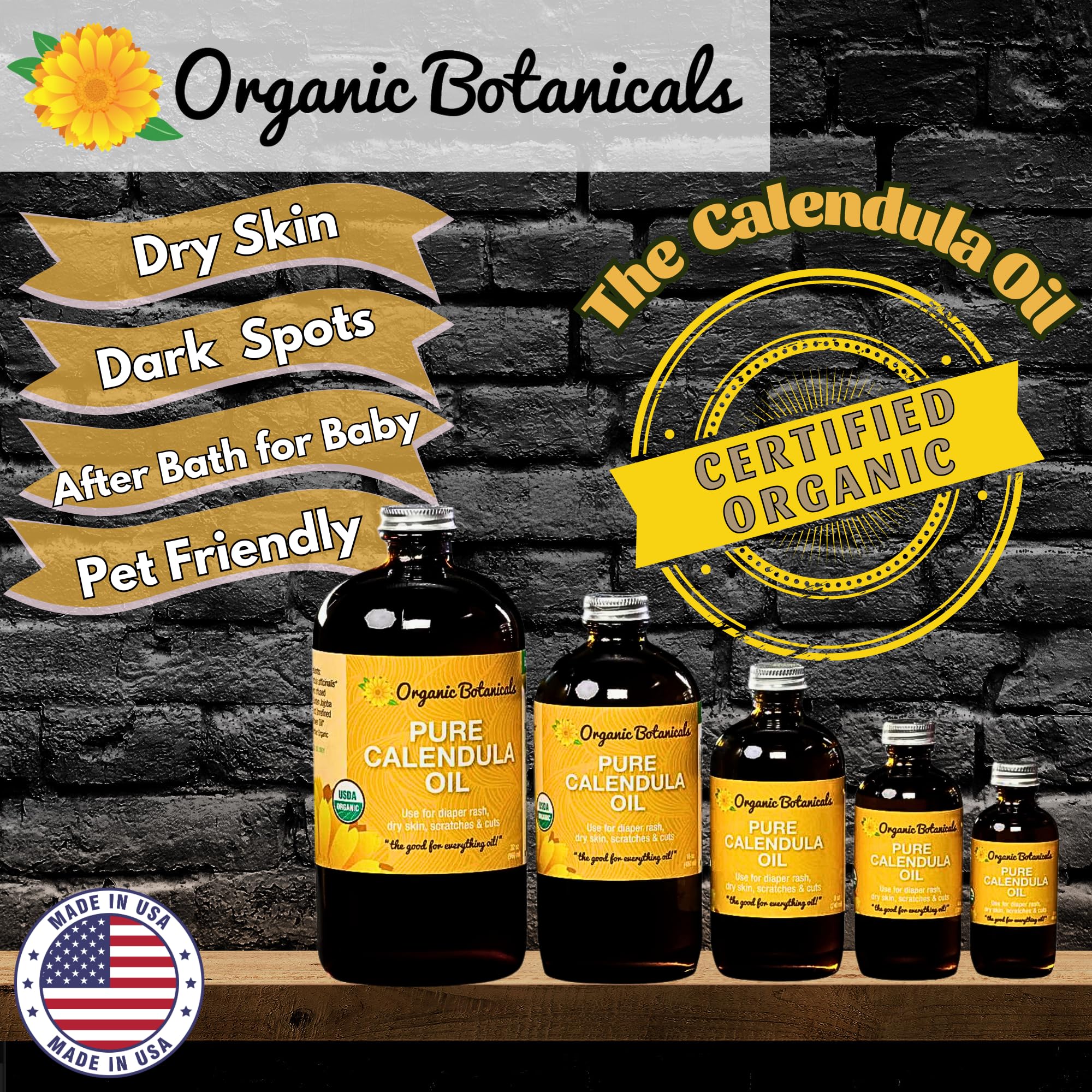 Organic Calendula Oil for Skin - Trauma Oil, Eczema Relief, Certified Organic Skincare from Local Calendula Flowers, 1 Gallon - Perfect for Dry Skin, Healing Wounds & Sensitive Skin Care
