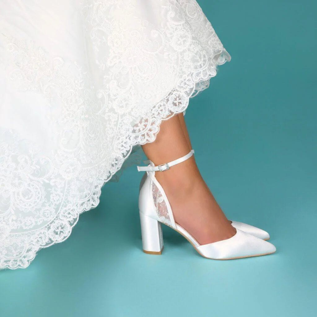Ivory Satin Block Heel Bridal Shoes for Wedding by Perfect Bridal - Comfortable Elegant Bride Shoes for Ceremony, Reception & Photoshoots