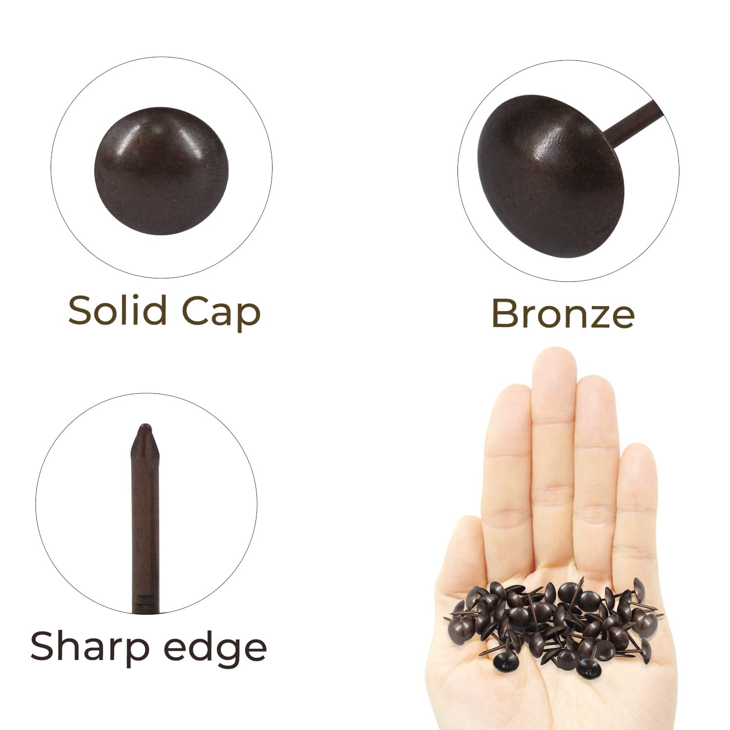 Weddecor Round Head Upholstery Tacks for Furniture, Wood Sofa, Chair, Carpet - 15mm x 9mm Bronze Nails (10 Pack) - DIY Home Decor & Craft Projects