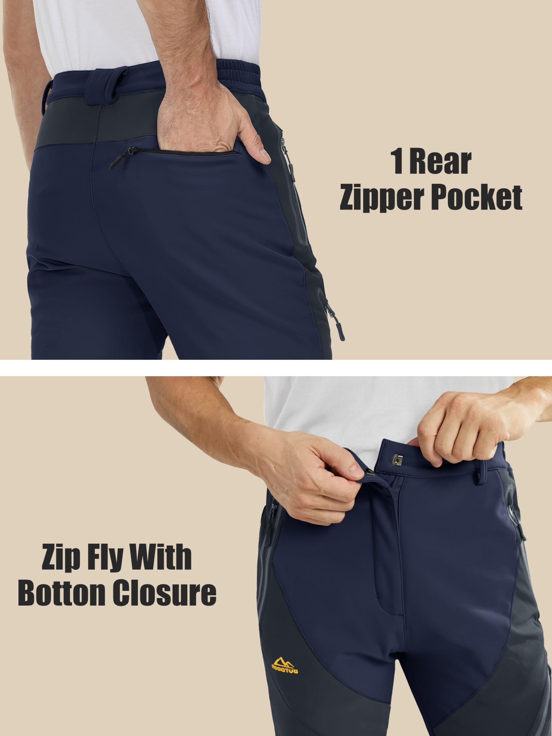 MAGCOMSEN Men's Winter Snow Pants - Fleece Lined Waterproof Ski Pants with 4 Zipper Pockets for Skiing, Snowboarding & Outdoor Activities