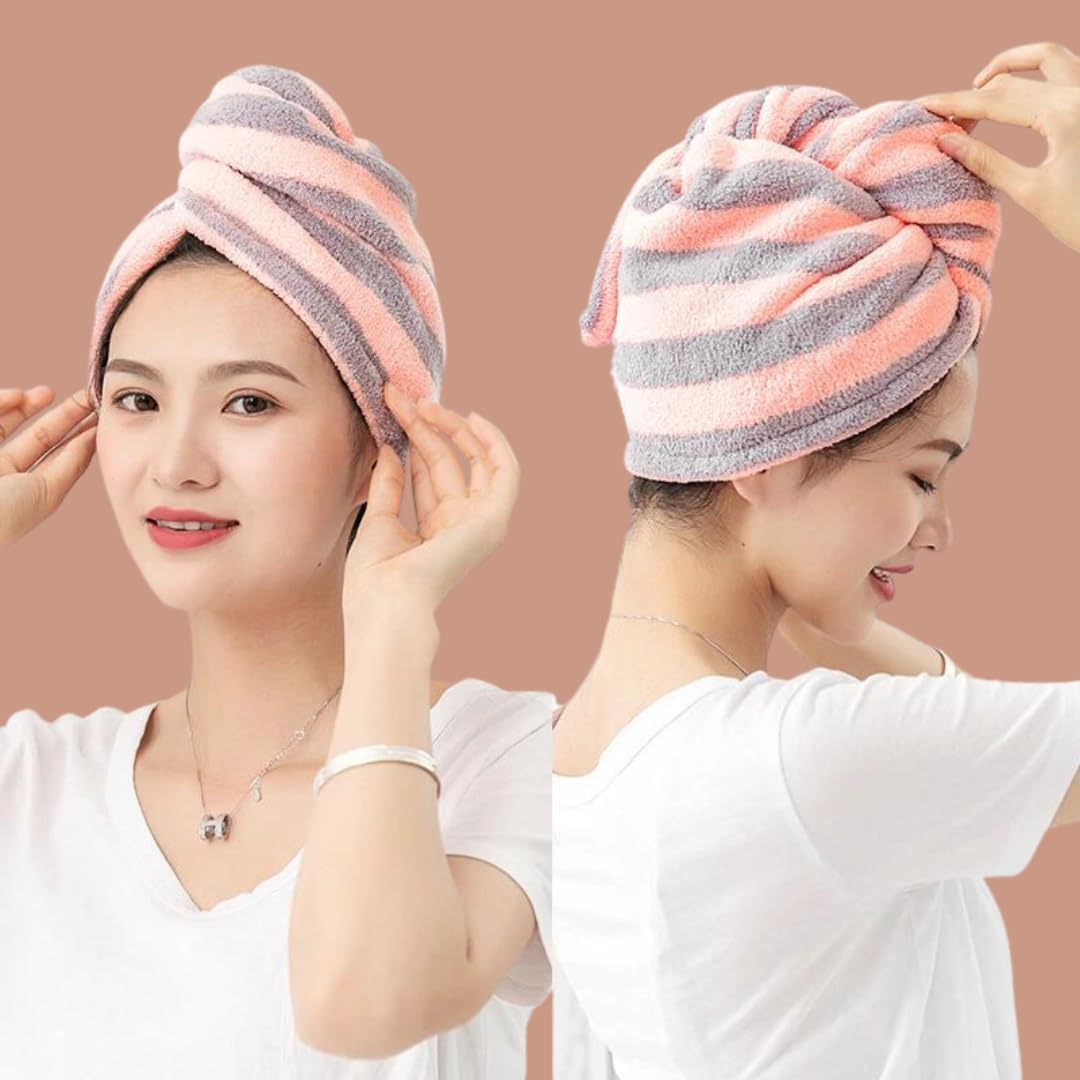 Microfiber Hair Towel Wrap for Women - 2 Pack Anti-Frizz Hair Turban for Wet & Long Curly Thick Hair - Quick Dry Hair Wrap for Shower, Bath & Salon Use
