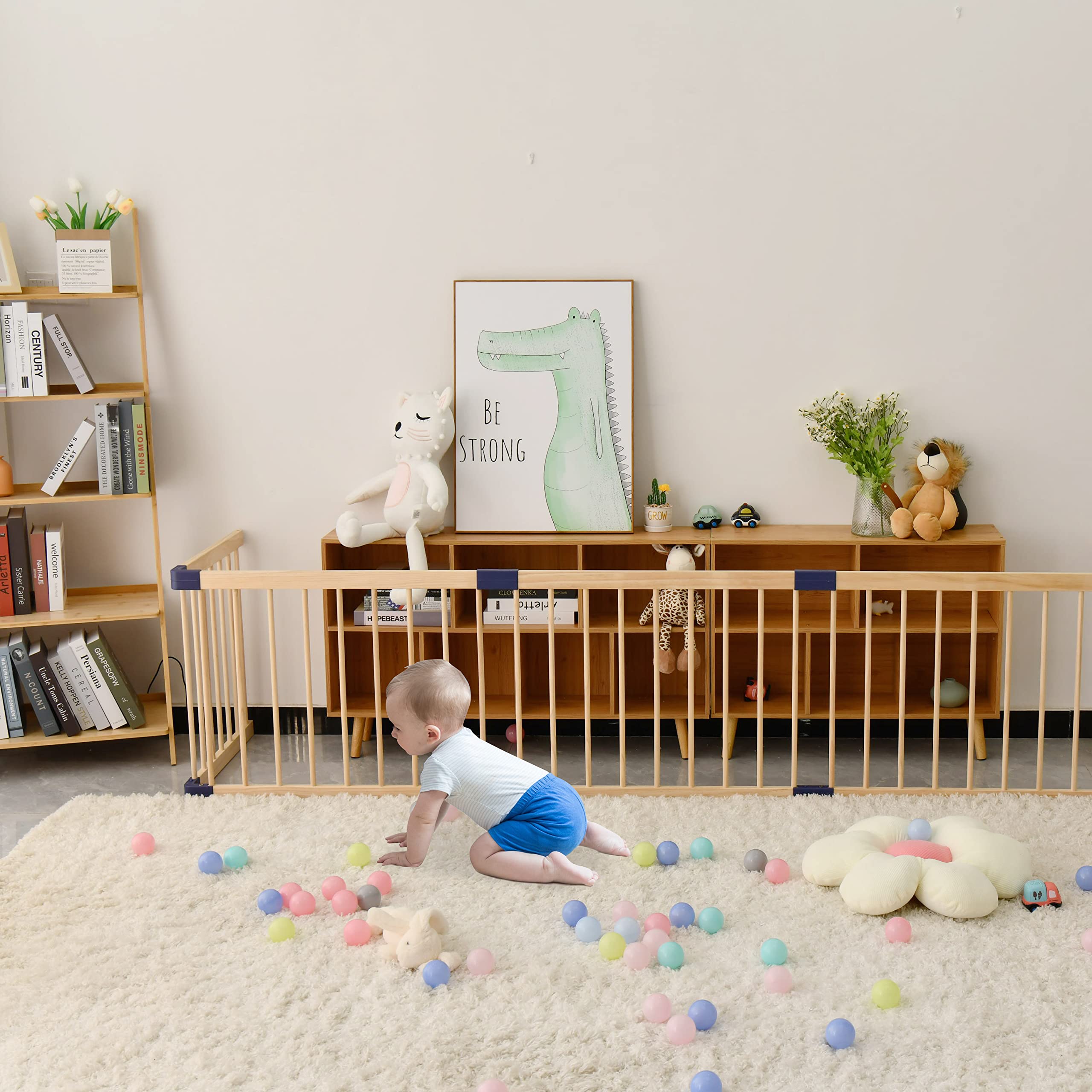 **Wooden Baby Playpen for Babies & Toddlers - 63x71x24 Inch Safe Play Yard with 31 Sq. Ft Area - Ideal for Indoor & Outdoor Play, Nursery, and Childproofing**