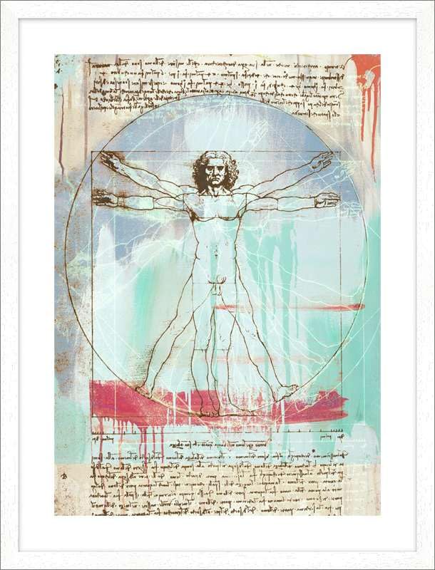 ART PRINT CAFE' - Pop & Funky Framed Wall Art, Vitruvian Man 2.0 by Eric Chestier - White Frame Canvas Painting for Home & Office Decor