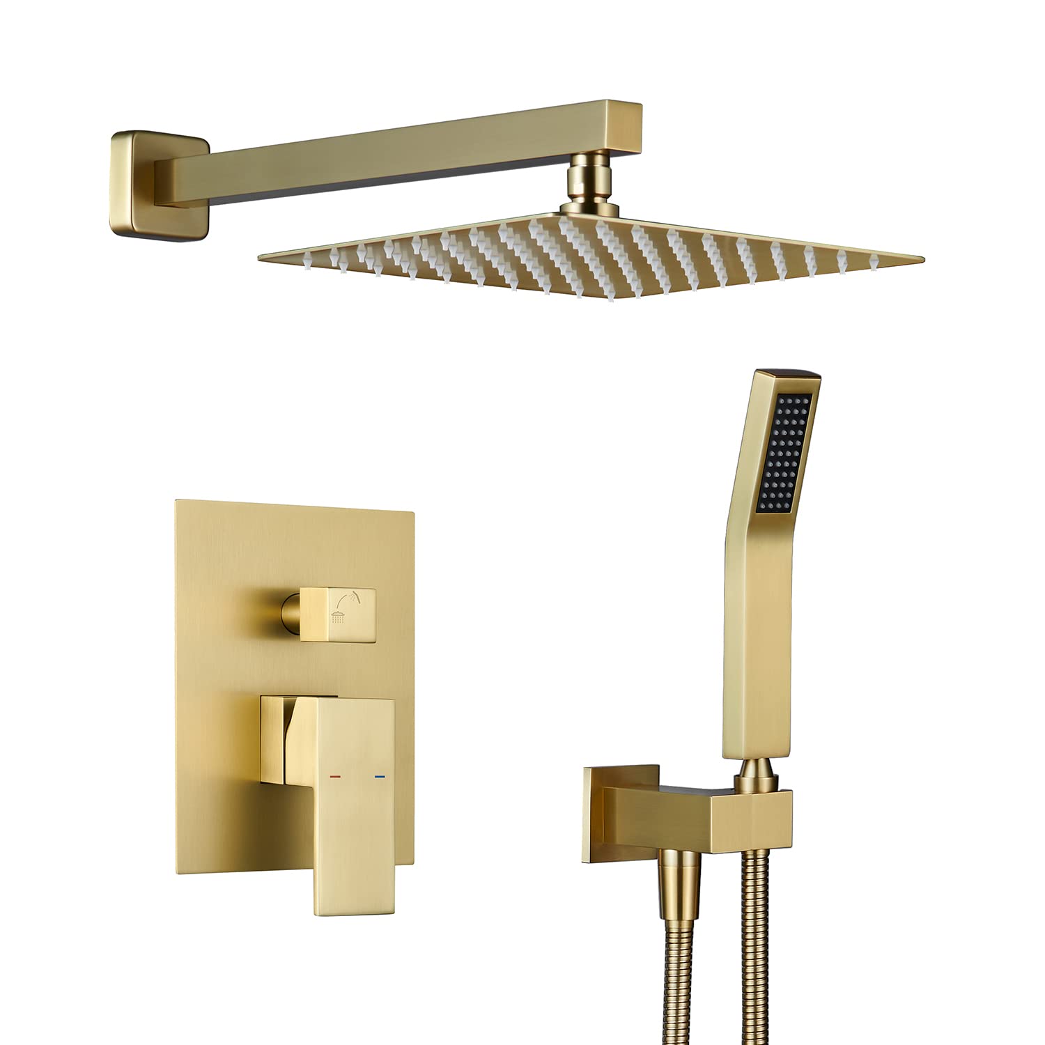 10 Inch Brushed Gold Wall Mount Rain Shower Combo Set - Rainfall Shower Head & Handheld Shower for Luxurious Bathroom Experience | Perfect for Master Bath, Spa Retreat & Modern Home Renovation