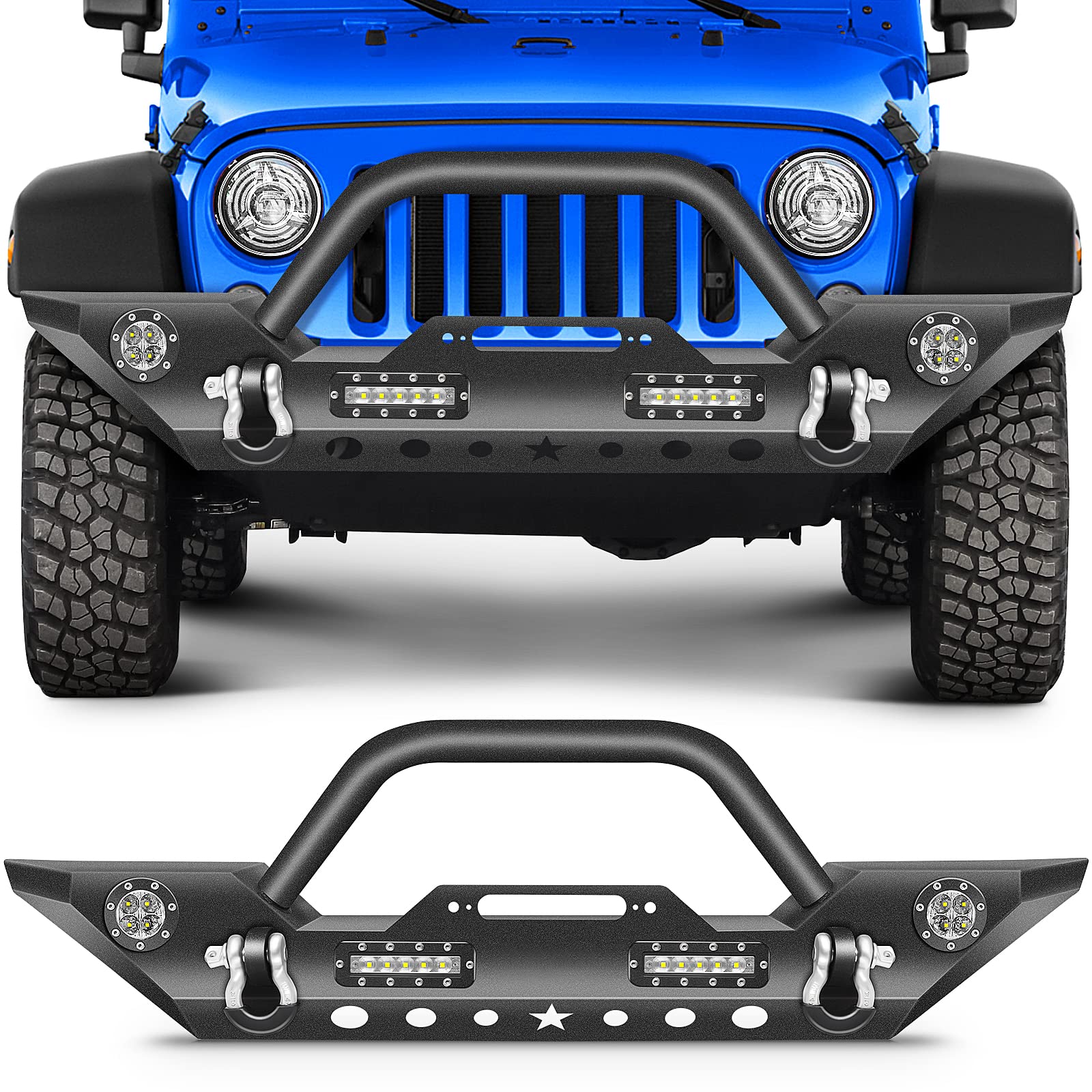 ECCPP Heavy Duty Front Bumper with Winch Plate & LED Lights for 2007-2018 Jeep Wrangler JK | Off-Road Adventure & Rock Crawling Protection