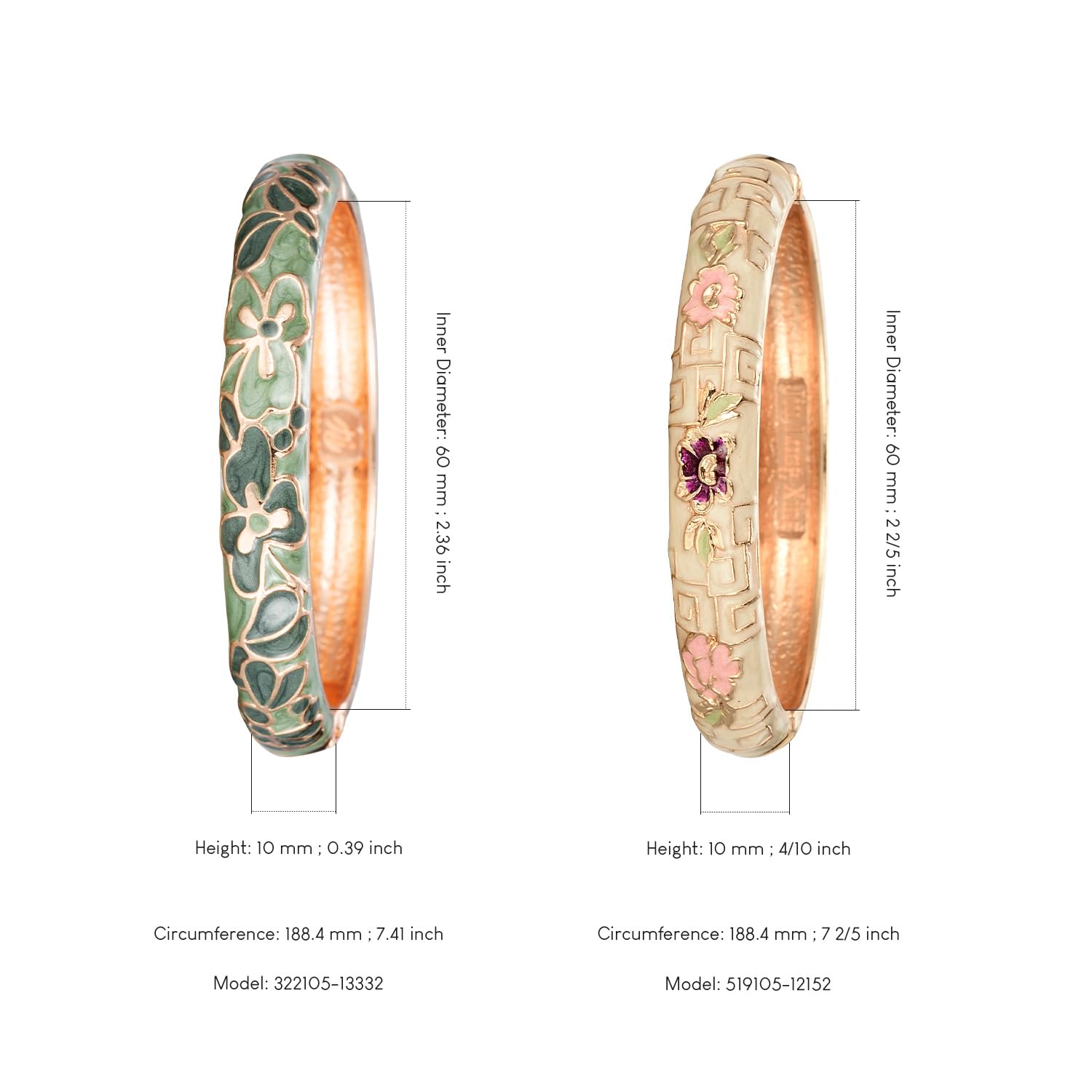 Vintage Cloisonne Enamel Flower Bracelet - Gold Plated Cuff Bangle for Women, Handmade Jewelry Gift Set with Elegant Box - Perfect for Parties, Weddings & Special Occasions