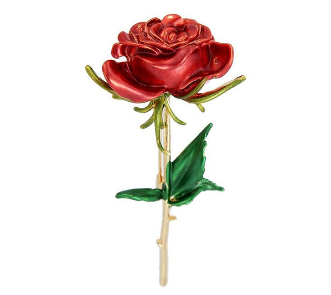 Vintage Enamel Rose Flower Brooch Pin for Women - Elegant Alloy Floral Jewelry for Weddings, Office & Casual Wear | Luxury Fashion Accessory Gift for Her | Perfect for Bridal Bouquets, Lapel Decor & Outfit Embellishment