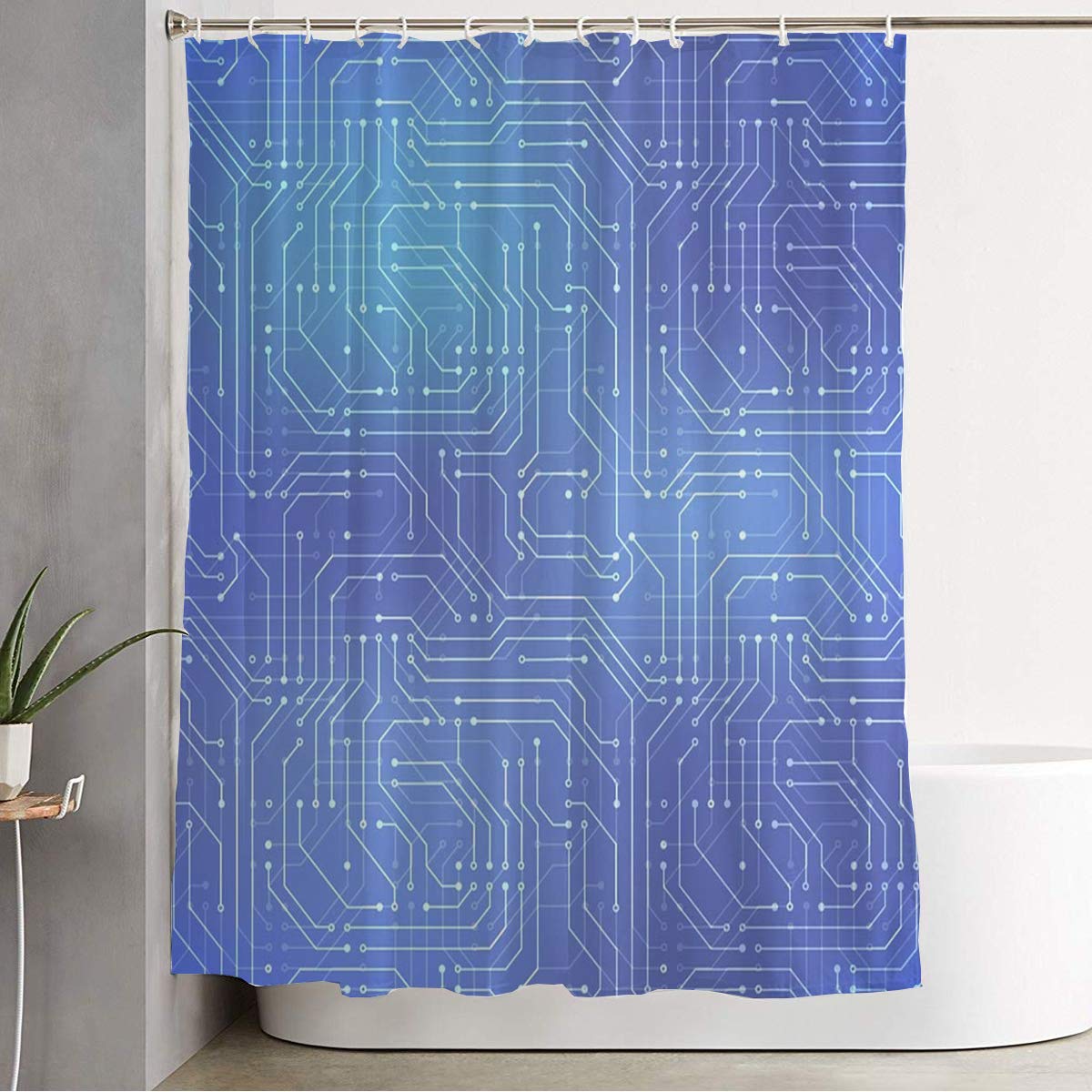Green PCB Computer Microchip Circuit Technology Shower Curtain - Waterproof Bathroom Curtain with Hooks 72x72 Inch for Geek Decor, Science Theme Bathroom & Unique Gift for Tech Lovers