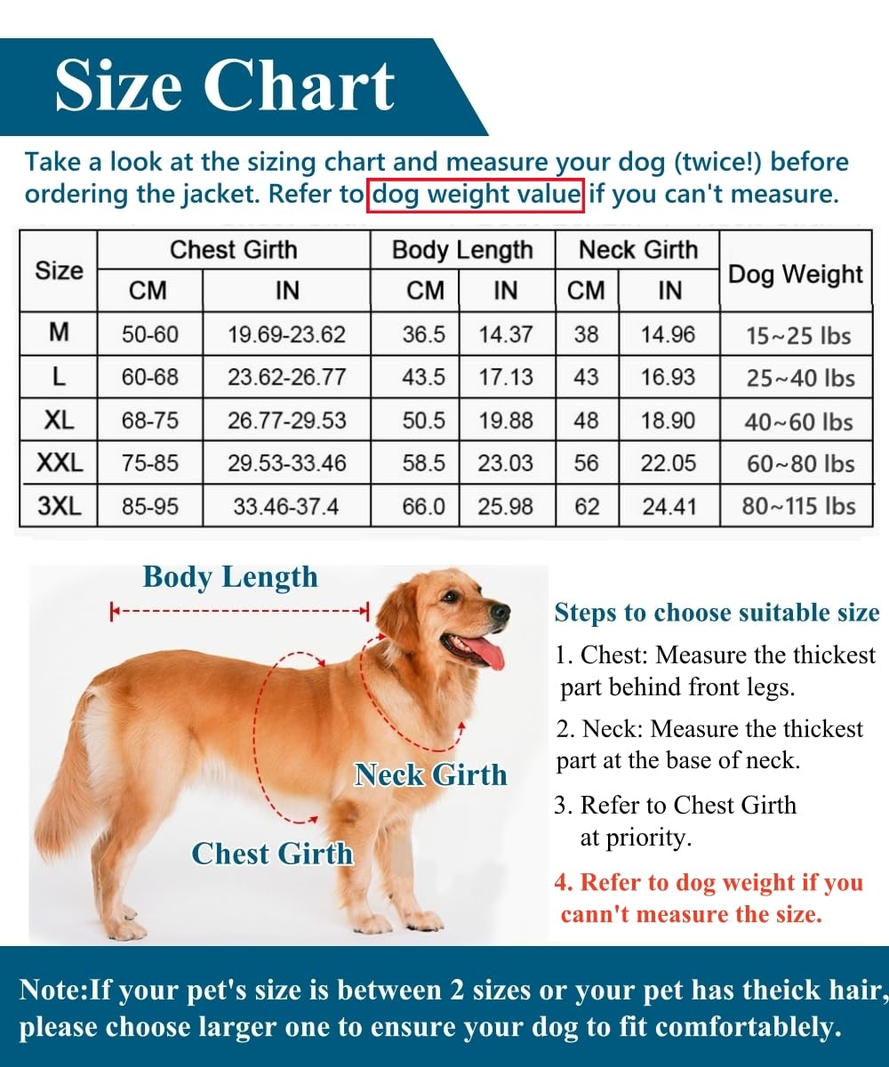 Waterproof & Reflective Winter Dog Coat with Leash Hole - Adjustable Cold Weather Jacket for Small, Medium & Large Dogs - Ideal for Snowy Walks & Outdoor Adventures