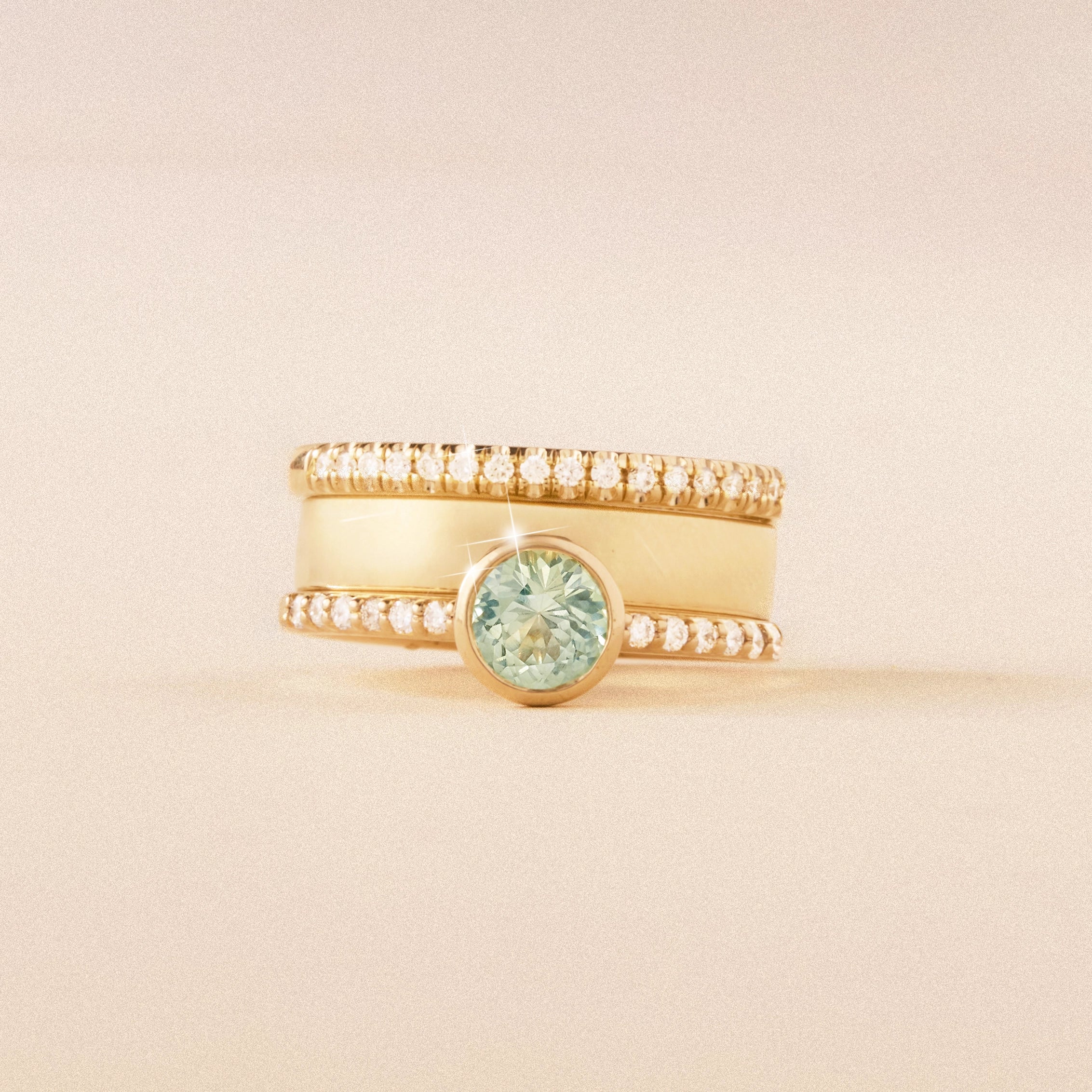 14K Yellow Gold Round Sapphire Moonglow Ring – Unique Handcrafted Jewelry for Women, Perfect for Weddings, Parties & Special Occasions