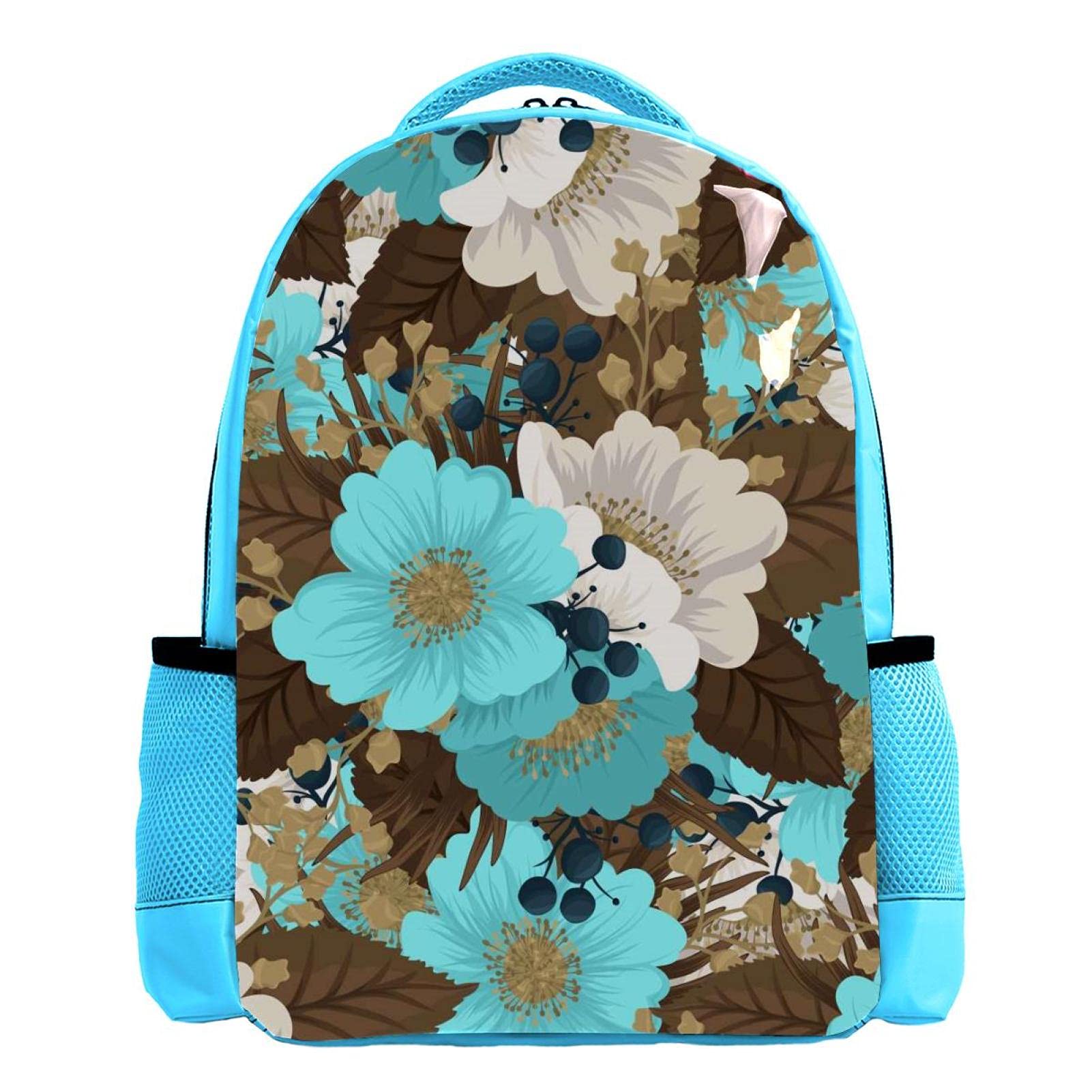 Mint Green Floral Casual Outdoor Backpack with Adjustable Straps - Unisex Laptop Backpack for Women, Men, Teens & Kids - Perfect for School, Travel & Hiking | Blue