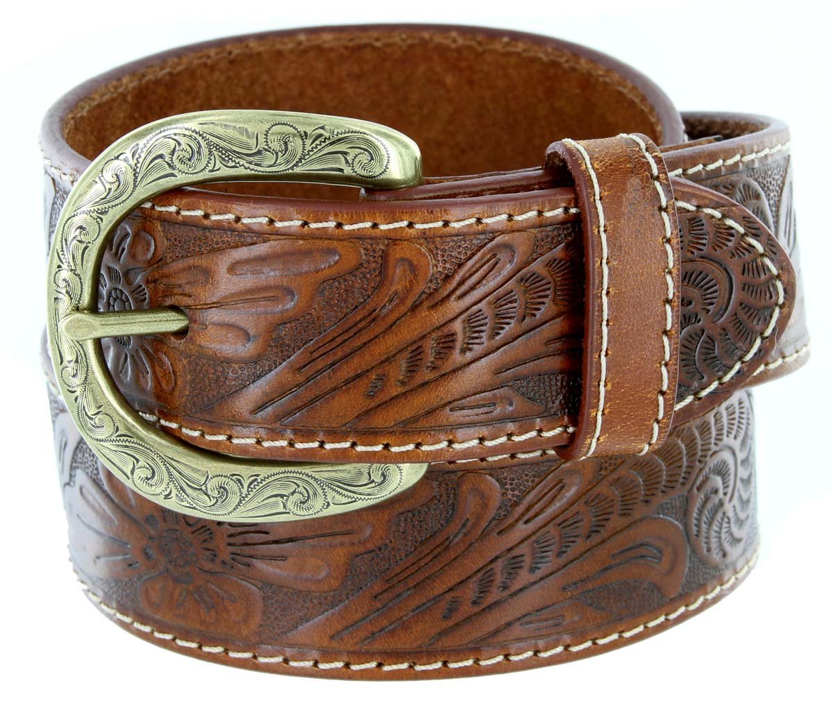 Terry Women's Full Leather Western Floral Engraved Cowgirl Casual Jeans Belt - Stylish Western Accessory for Country Outfits & Rodeo Events