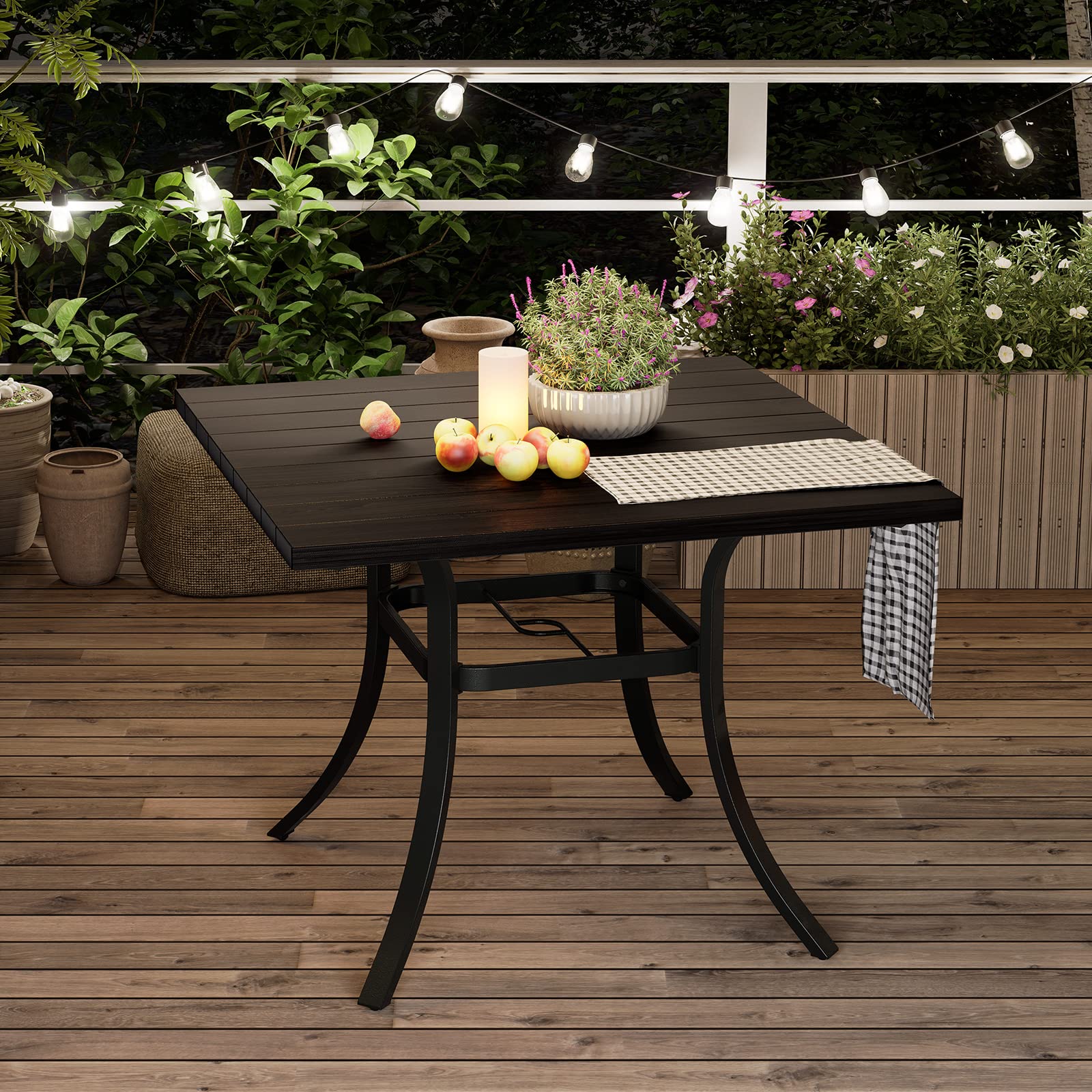 37-Inch Square Outdoor Dining Table - Weather-Resistant Patio Picnic Table with Woodgrain Finish & 1.5