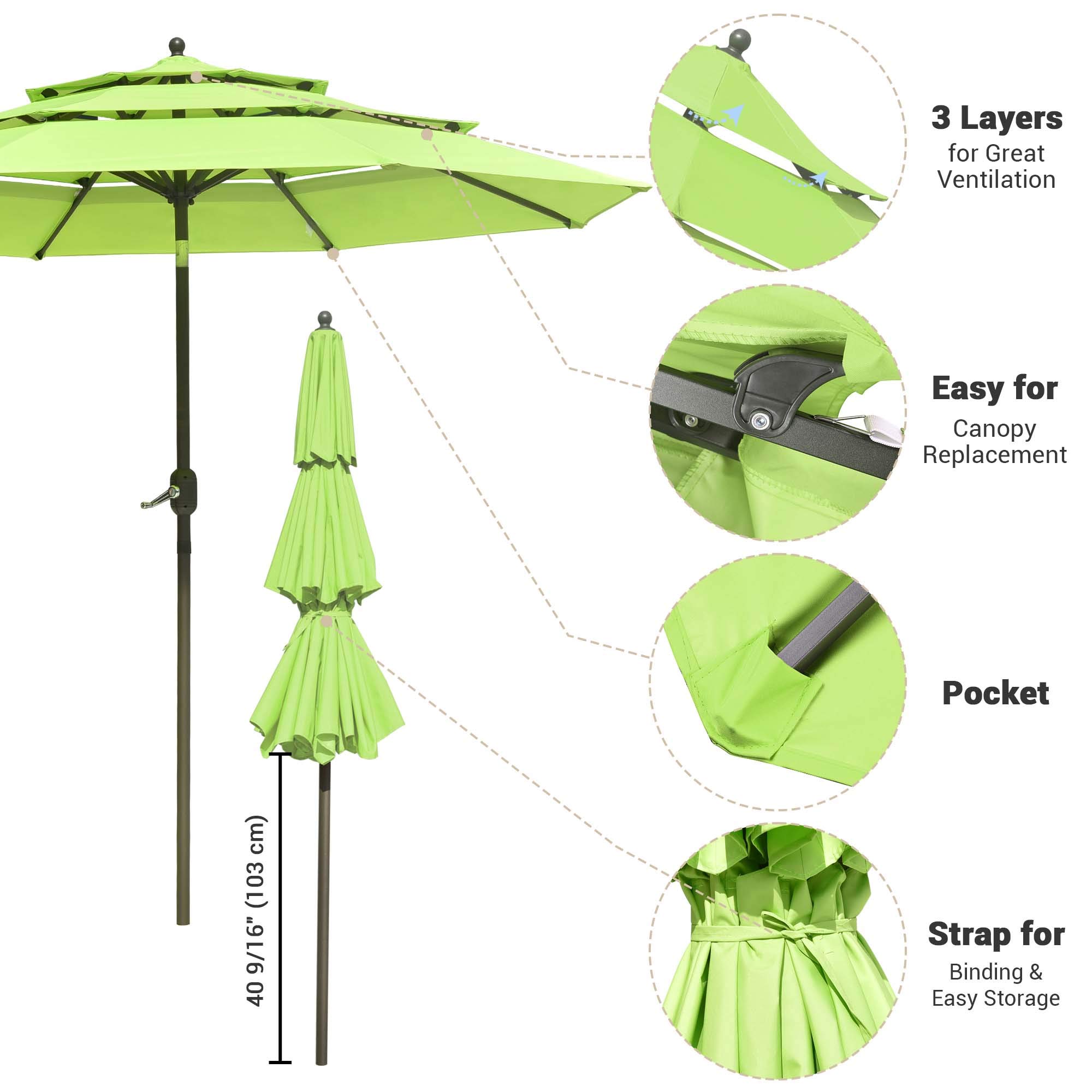 Yescom 9 Ft 3 Tier Patio Umbrella with Crank & Tilt Mechanism - Waterproof Protective Cover - Perfect for Poolside, Backyard, Deck, and Outdoor Dining Areas