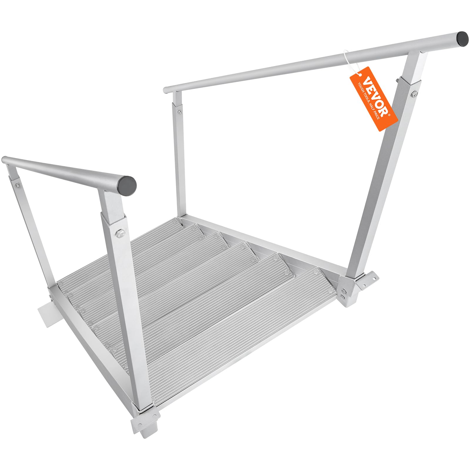 VEVOR 4-Step Aluminum Dock Ladder with Handrails - 500lb Capacity Adjustable Boat Steps for Pool, Lake & Marine Use - Wide Non-Slip Pedals for Pontoon, RV & Home Boarding - Perfect for Swimming, Fishing & Water Sports Access