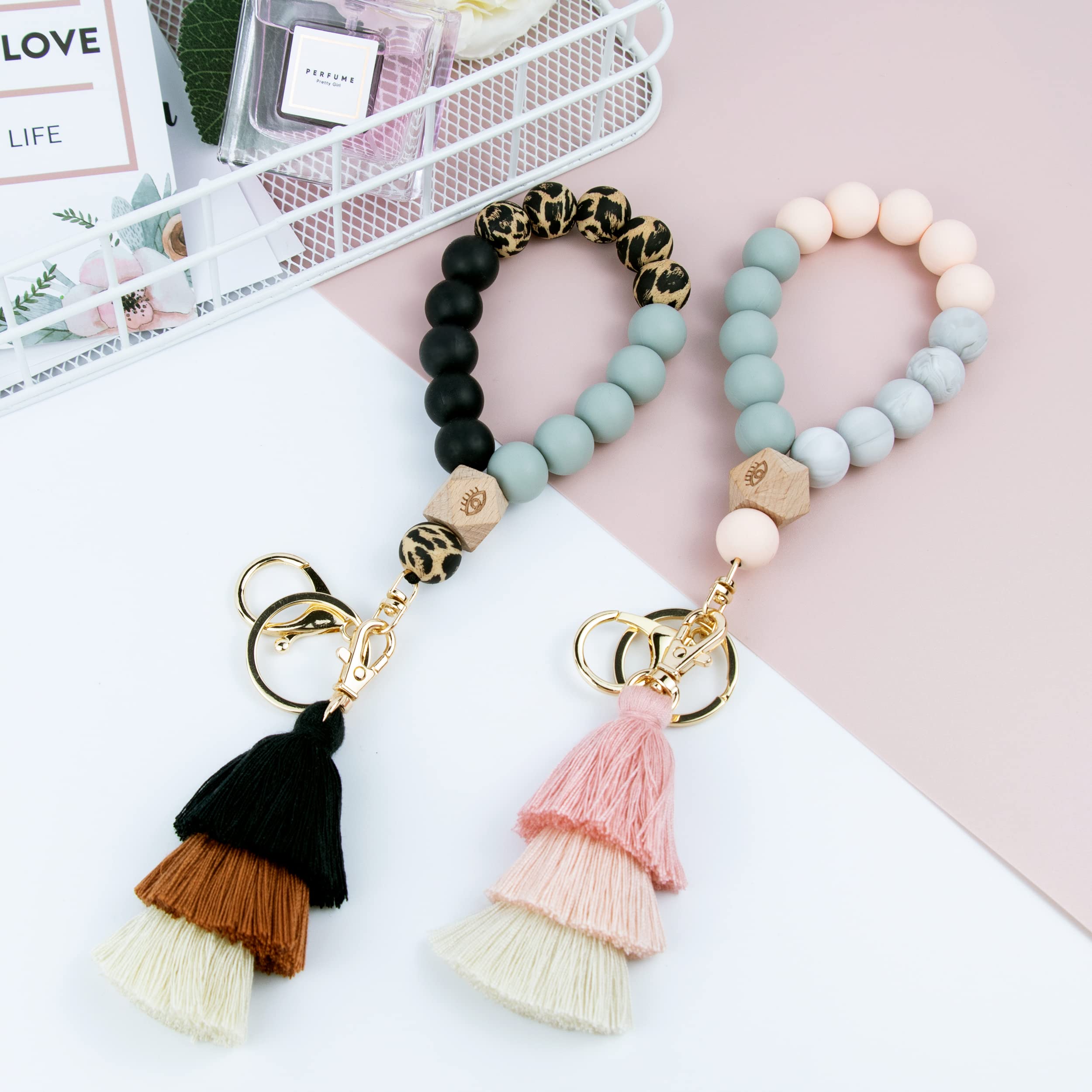 Beaded Keychain with Tassel - Silicone Key Ring Bracelet for Women | Cute Boho Car Key Chain Wristlet | Perfect for Key Organization, Handbag Accessory & Gift Giving