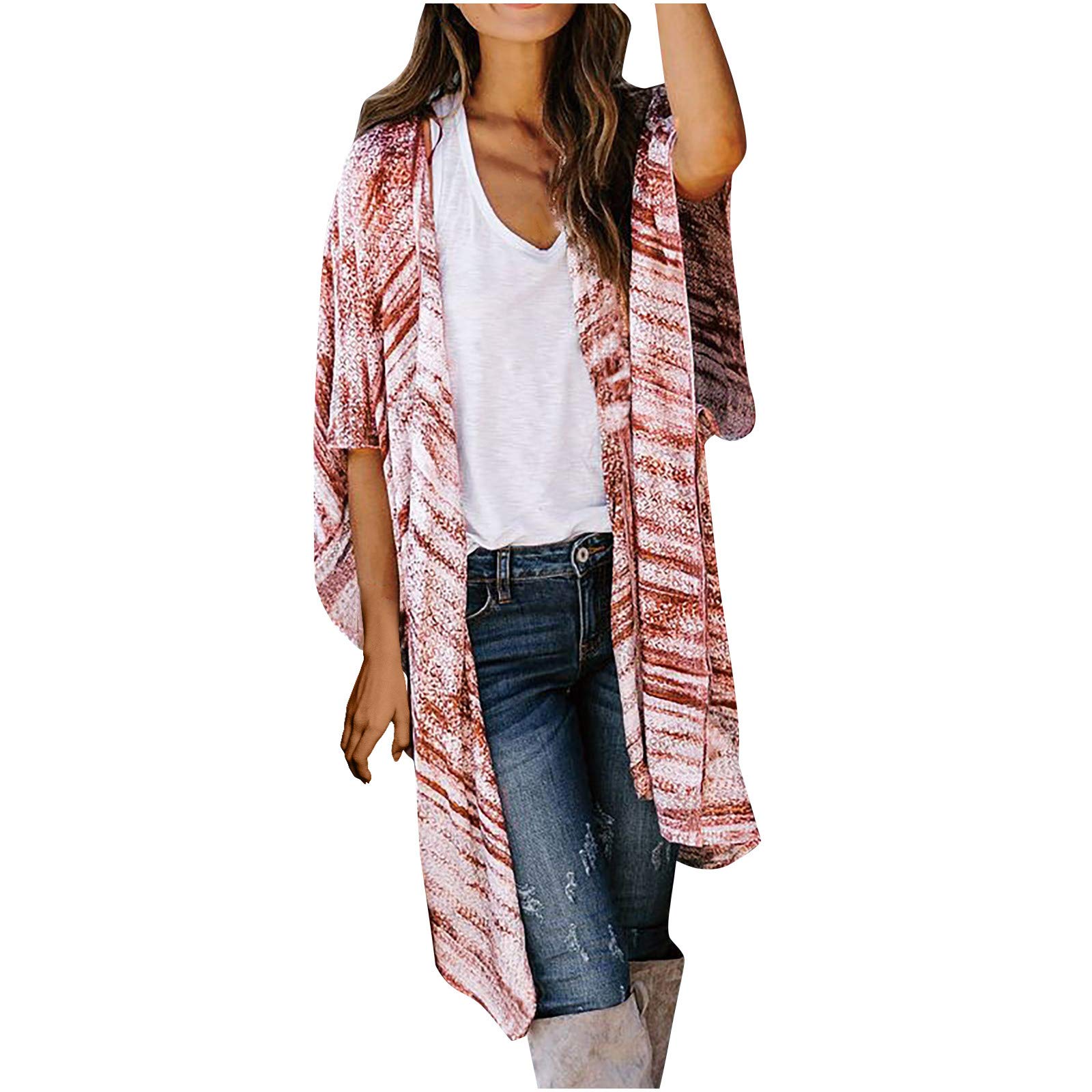 Women's Printed Chiffon Kimono Cardigan - Loose Flowy Open Front Blouse Top for Casual Wear | Perfect for Beach Cover-Ups, Boho Outfits & Layering