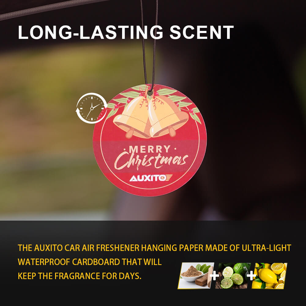 AUXITO Long Lasting Car Air Freshener Hanging Paper - 4 Pack Sandalwood, Bergamot & Lemon Scent | Eliminate Odors for Fresh Car Interior | Perfect for Vehicles, Offices & Small Spaces
