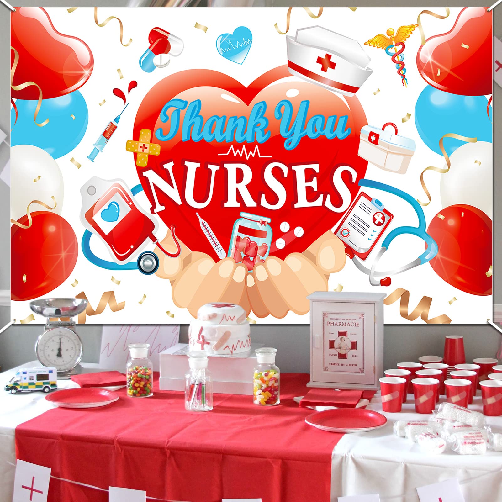 2024 Nurse Appreciation Week Banner Decorations - Thank You Nurses Backdrop for Nursing Day Party, National Nurses Week & RN Graduation - Medical Doctor Celebration Decor for Hospitals, Clinics & Healthcare Events