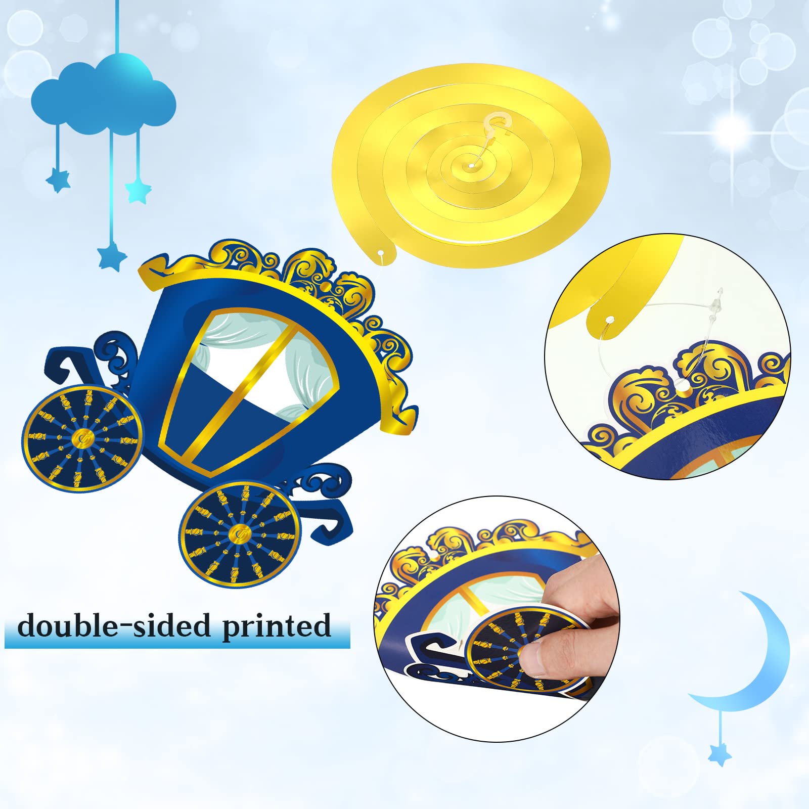 51 Pcs Royal Prince Party Hanging Swirl Decorations - Royal Blue Castle Crown Swirls for Baby Shower, Birthday & Themed Parties | Perfect for Boys' Prince-Themed Celebrations, Nursery Decor & Special Events