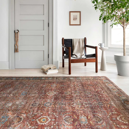 Loloi Layla Area Rug - Brick & Blue Handmade Vintage Distressed Design - 9'x12' (2.74x3.66m) - Perfect for Living Room, Bedroom & Boho Home Decor