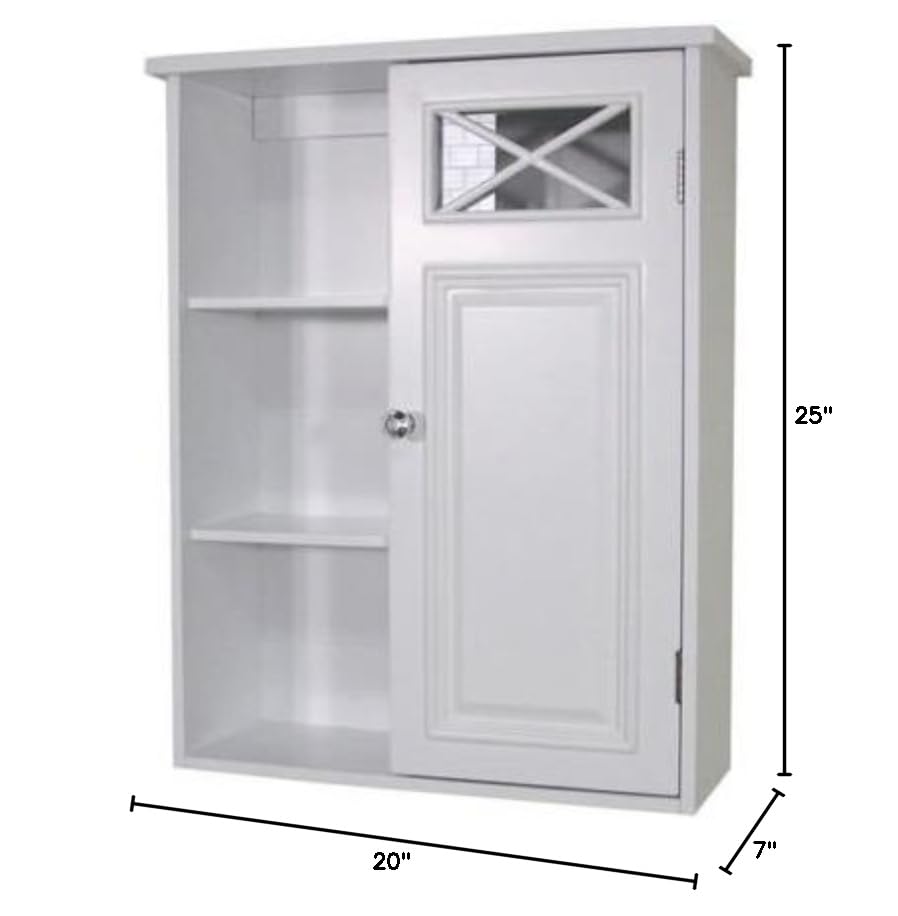 1-Door Wall Cabinet - White Wooden Storage Cabinet for Bathroom, Kitchen & Living Room - Space-Saving Organizer for Towels, Dishes & Home Essentials